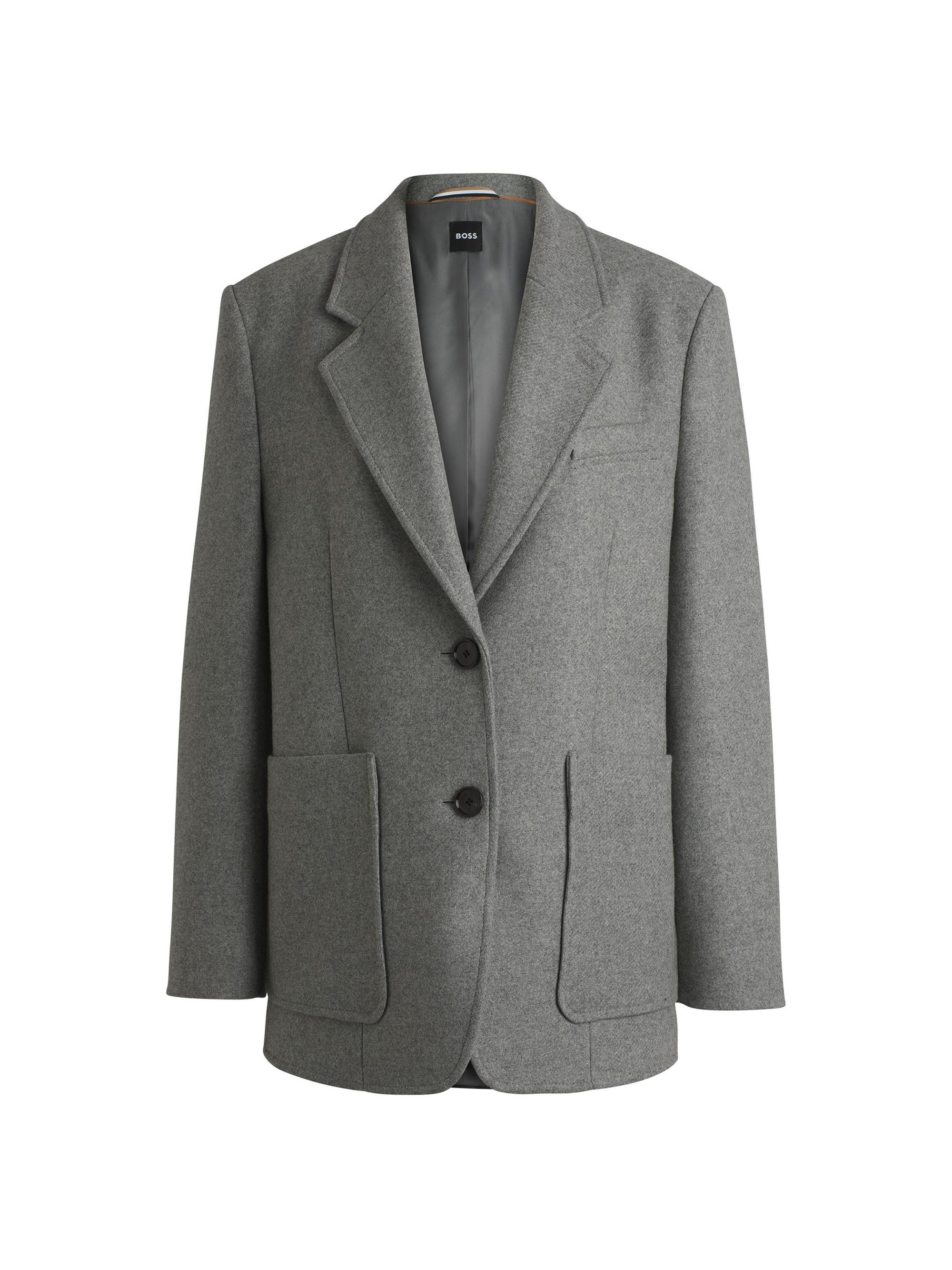 BOSS Women's Oversized-Fit Blazer in Melange Wool - Grey