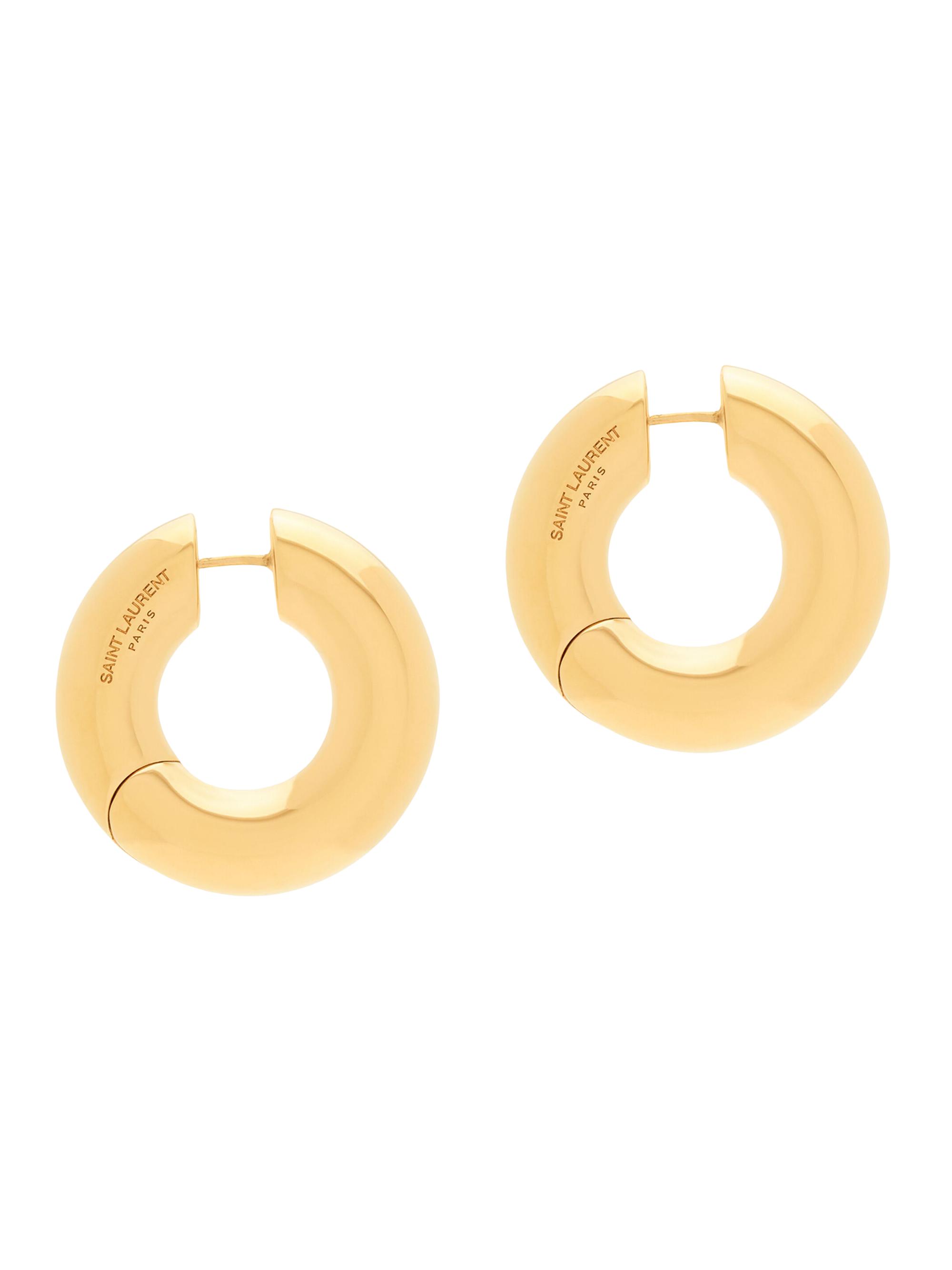 Saint Laurent Women's Tube Hoop Earrings in Metal - Gold