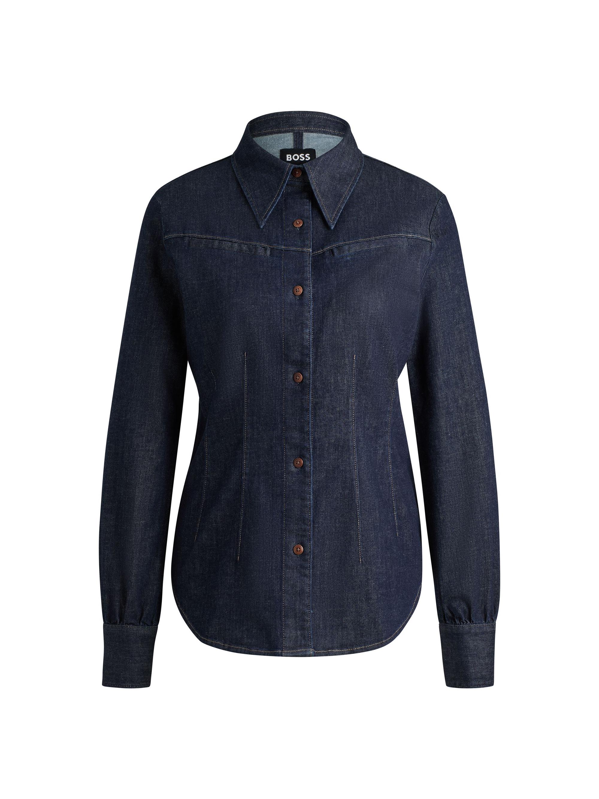 BOSS Women's Slim-Fit Shirt in Stretch Denim - Blue