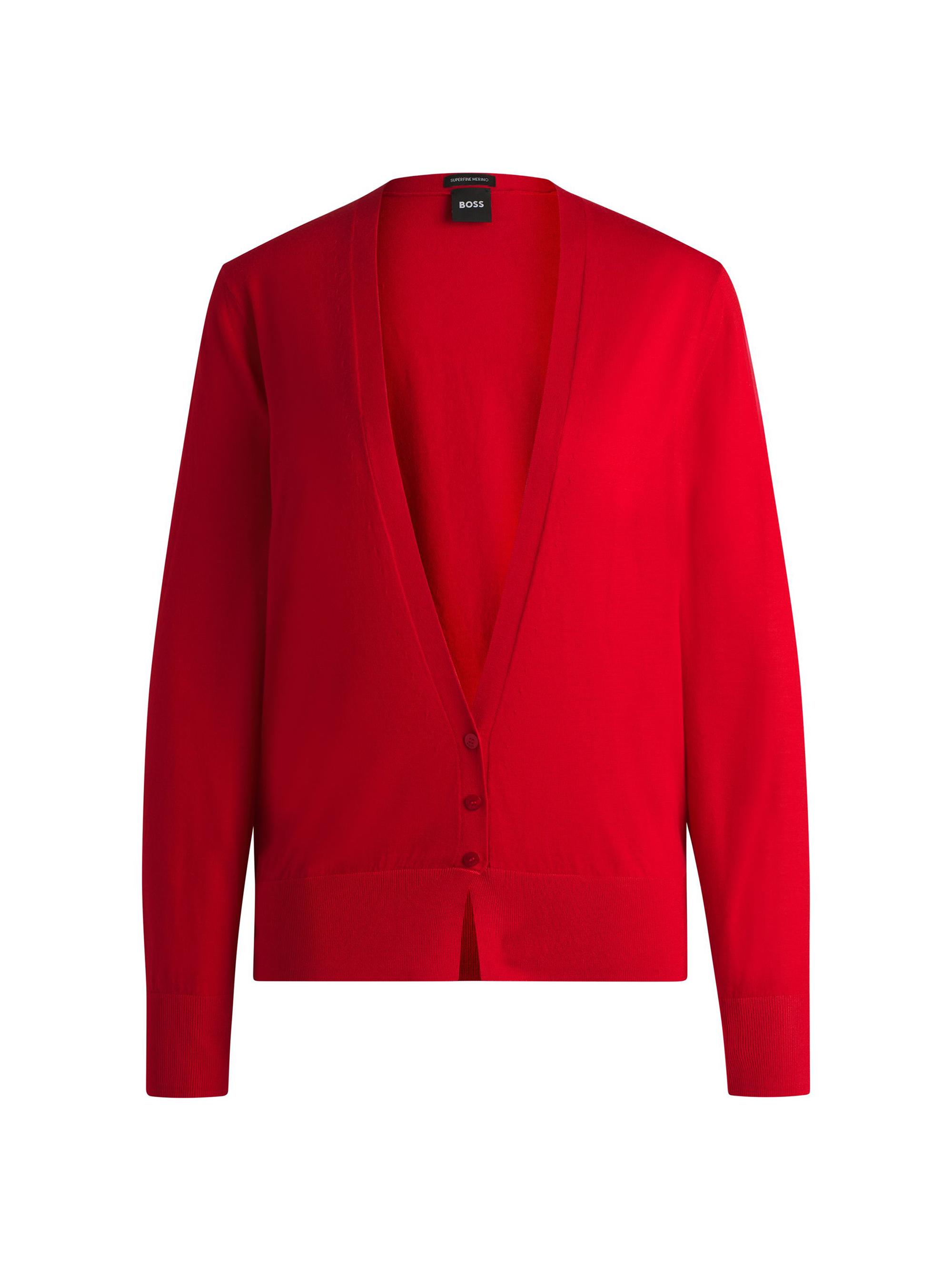 BOSS Women's V-Neck Knitted Cardigan in Wool - Red