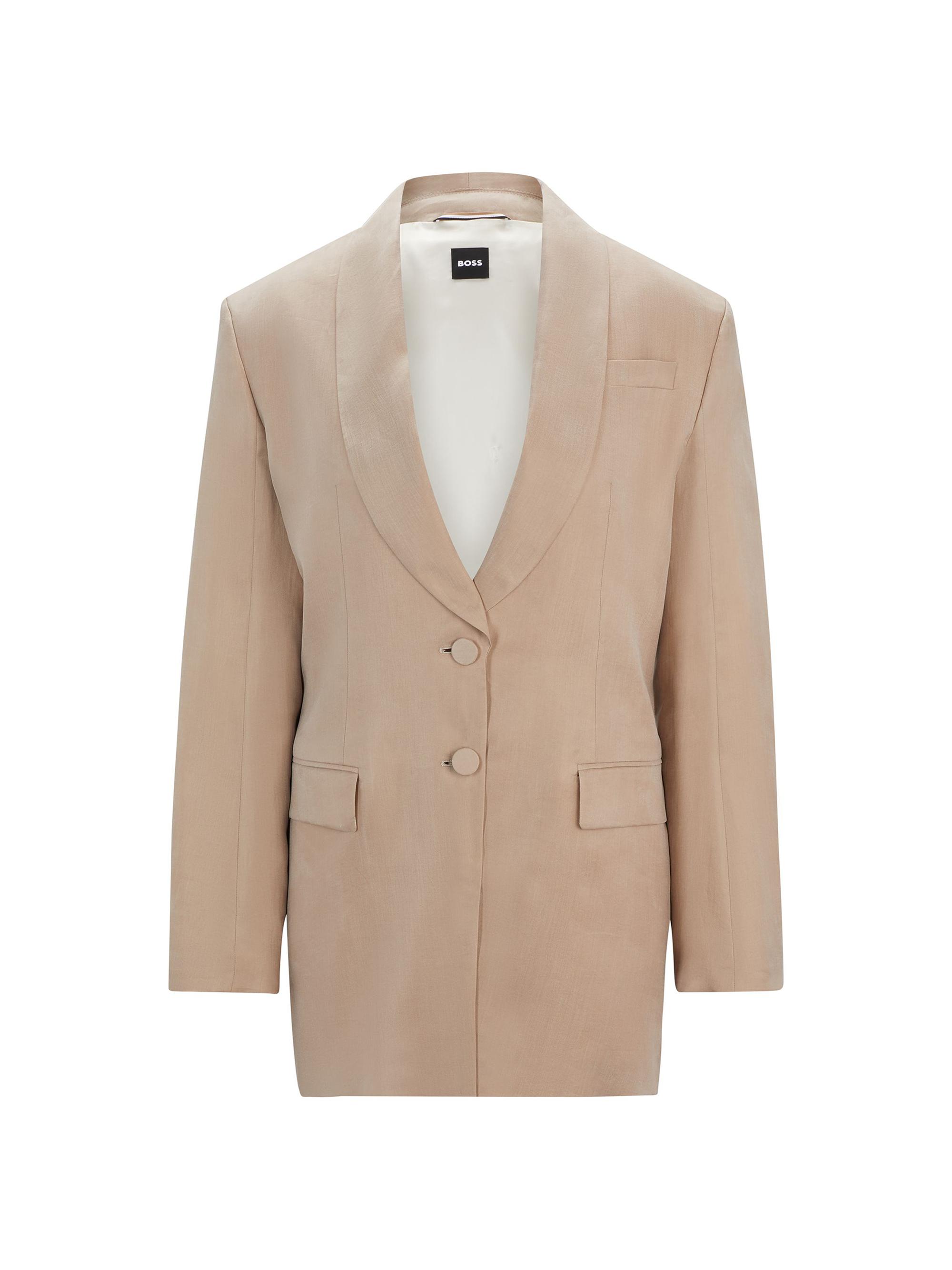 BOSS Women's Longline Slim-Fit Jacket with Rear Belt - Beige