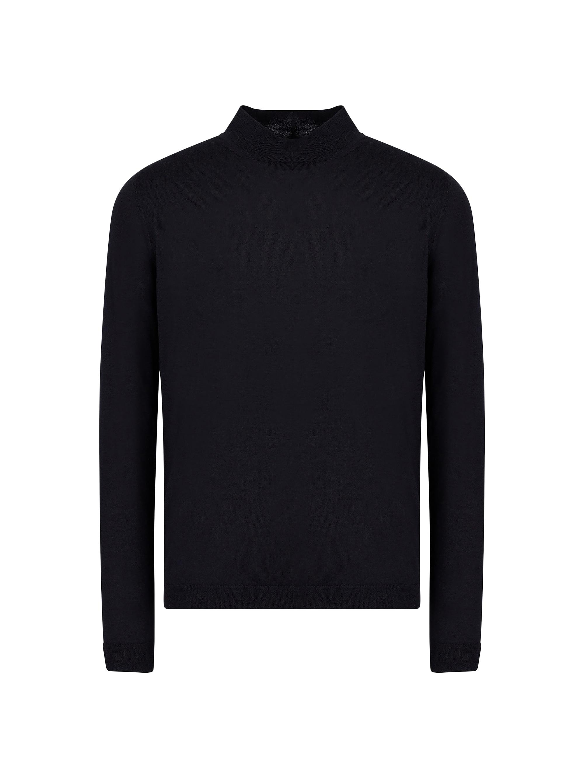 Giorgio Armani Men's Black Cashmere Mock Neck Jumper - Blue