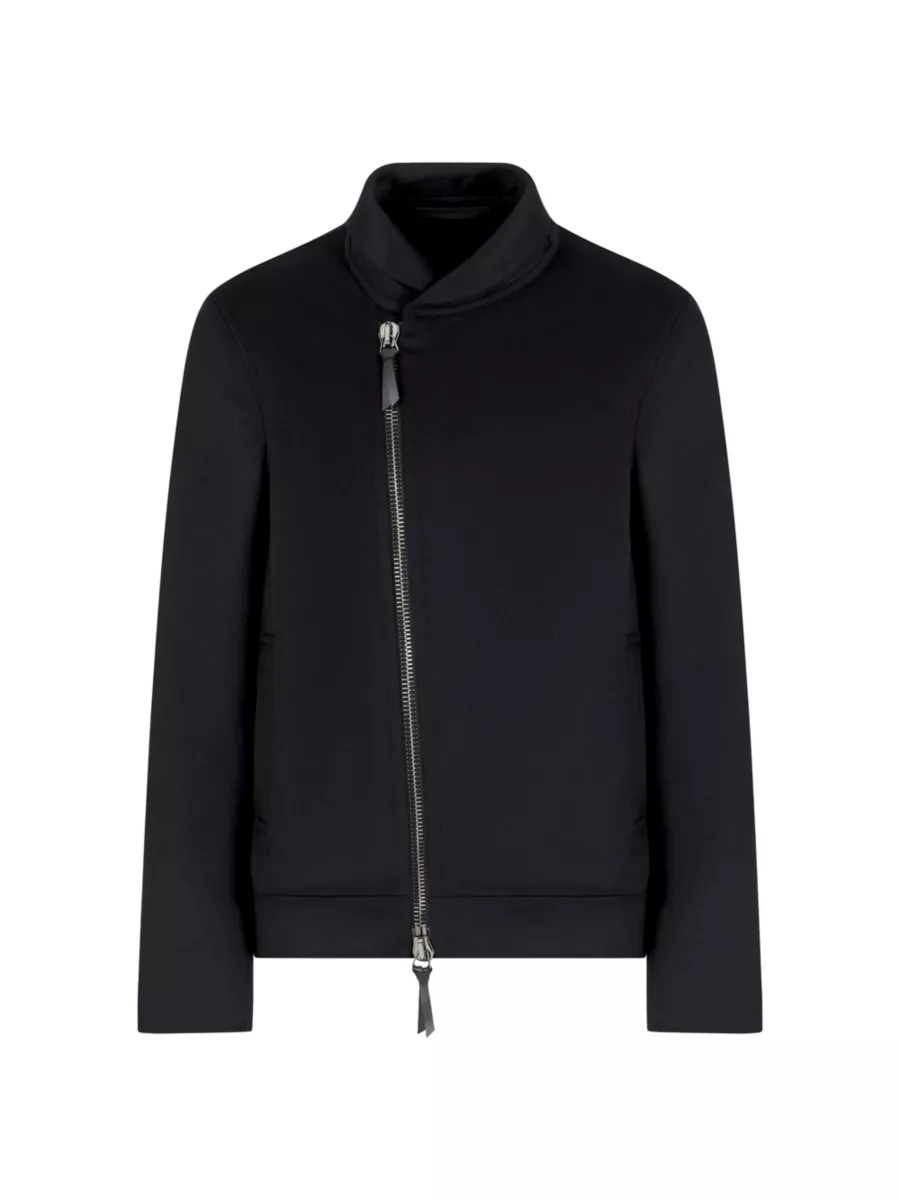 Shop Giorgio Armani Asymmetrical Zip Cashmere-Blend Shirt Shop Giorgio Armani Asymmetrical Zip Cashmere-Blend Shirt