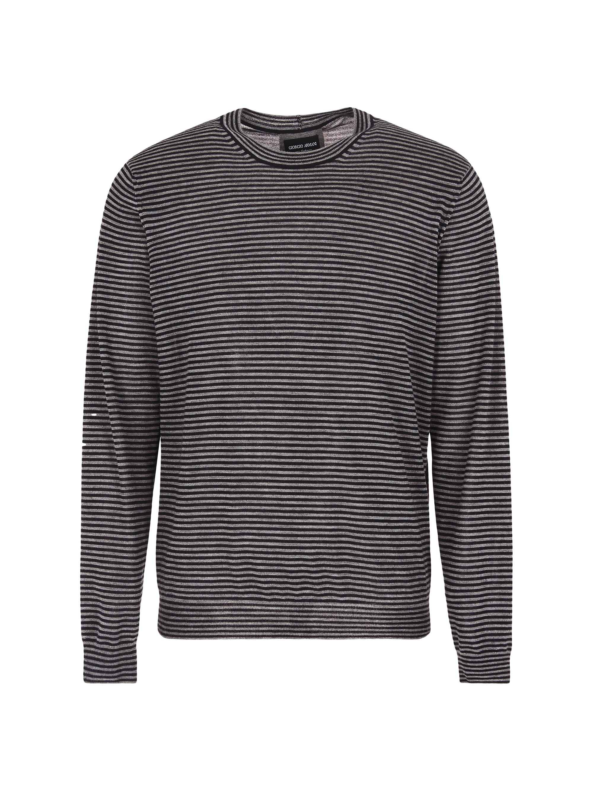 Giorgio Armani Men's Striped Crewneck Cashmere Jumper - Blue Grigio