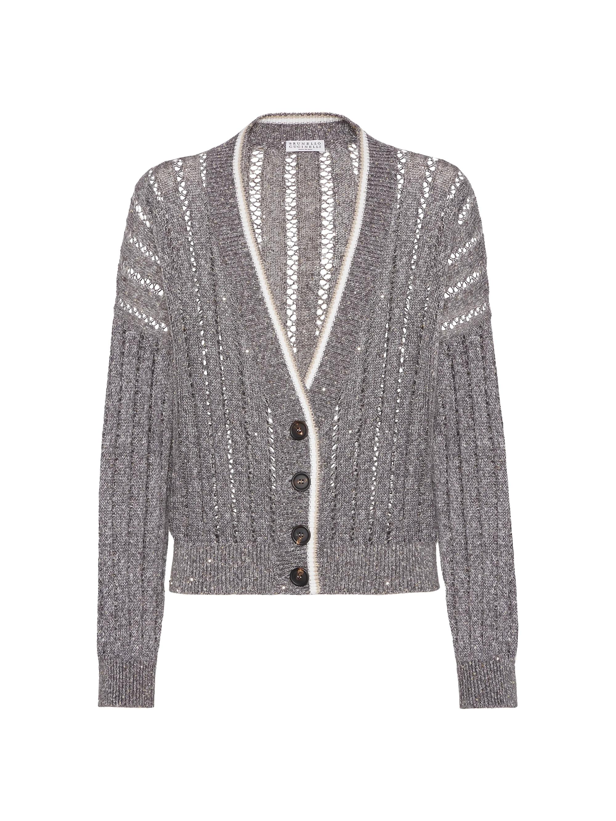 Brunello Cucinelli Women's Linen Dazzling Ribbed Net Cardigan - White