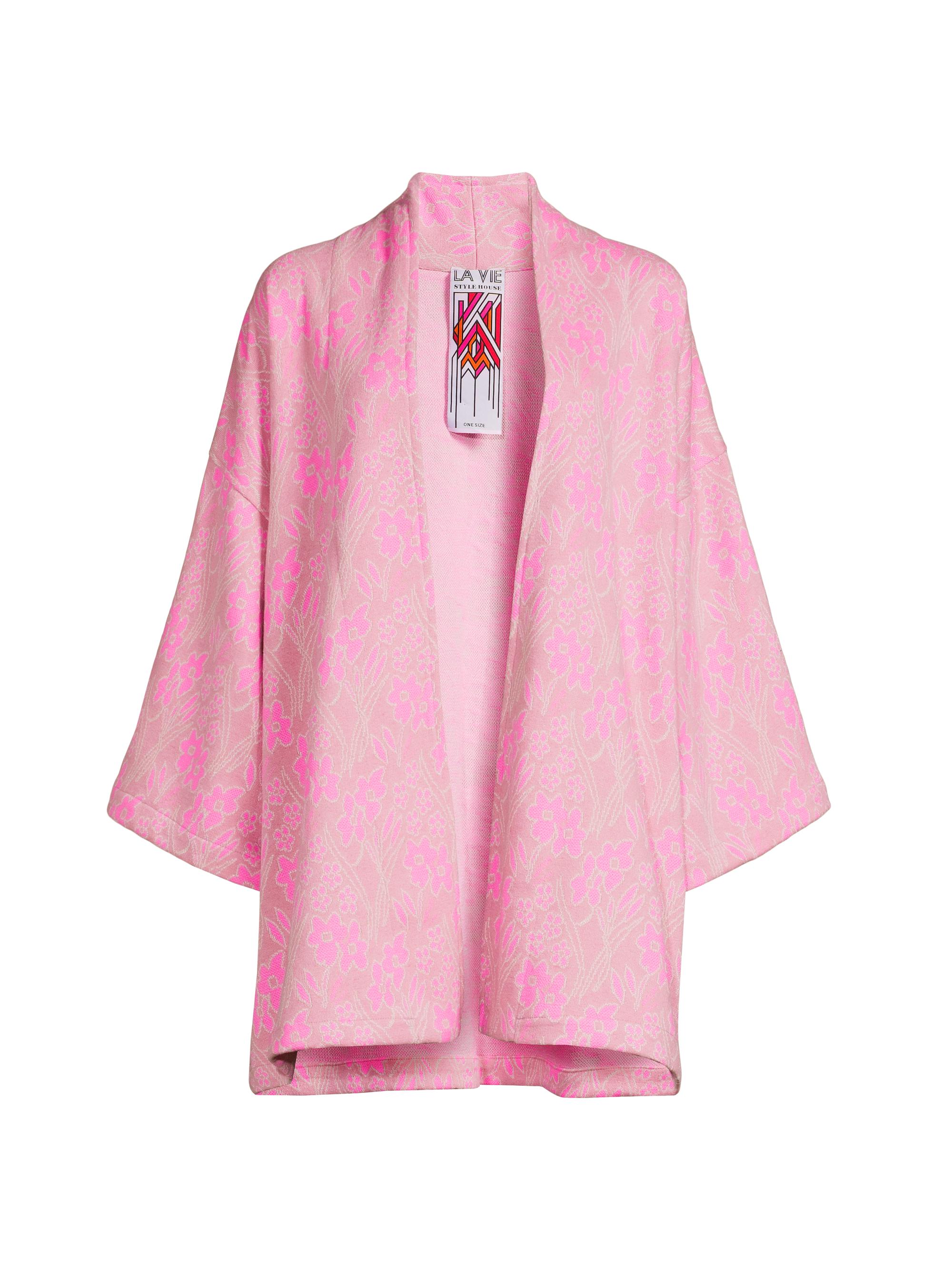 La Vie Style House Women's Floral Jacquard Mini Duster - Pink