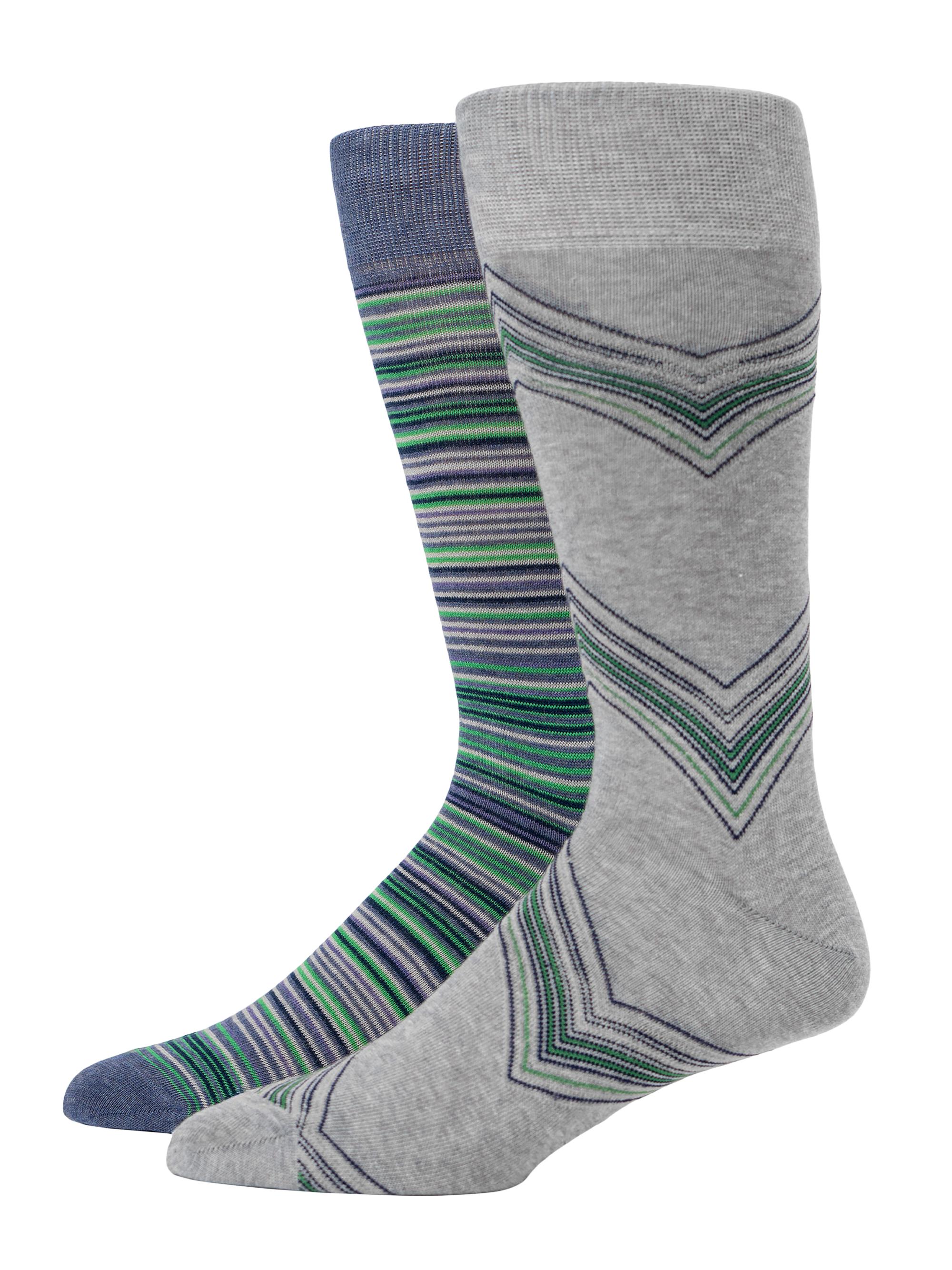 Saks Fifth Avenue Men's COLLECTION 2-Pack Striped Cotton Calf Socks - Mixed