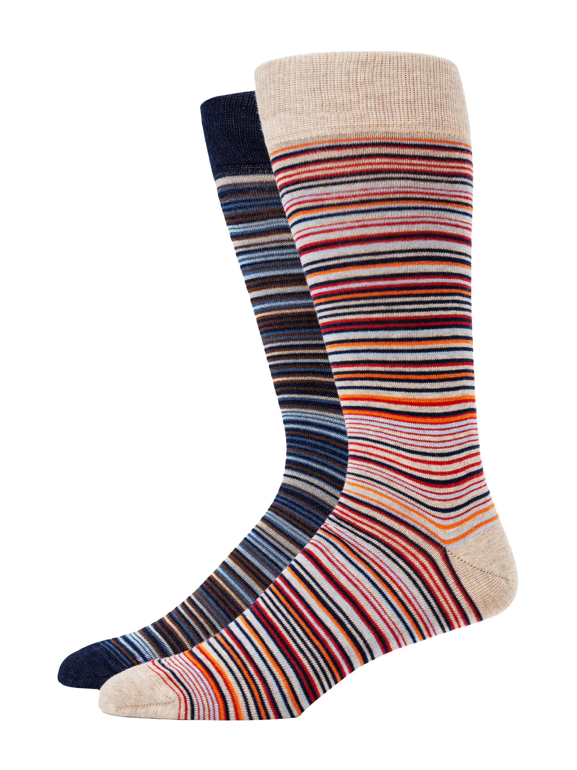 Saks Fifth Avenue Men's COLLECTION 2-Pack Striped Cotton Calf Socks - Mixed