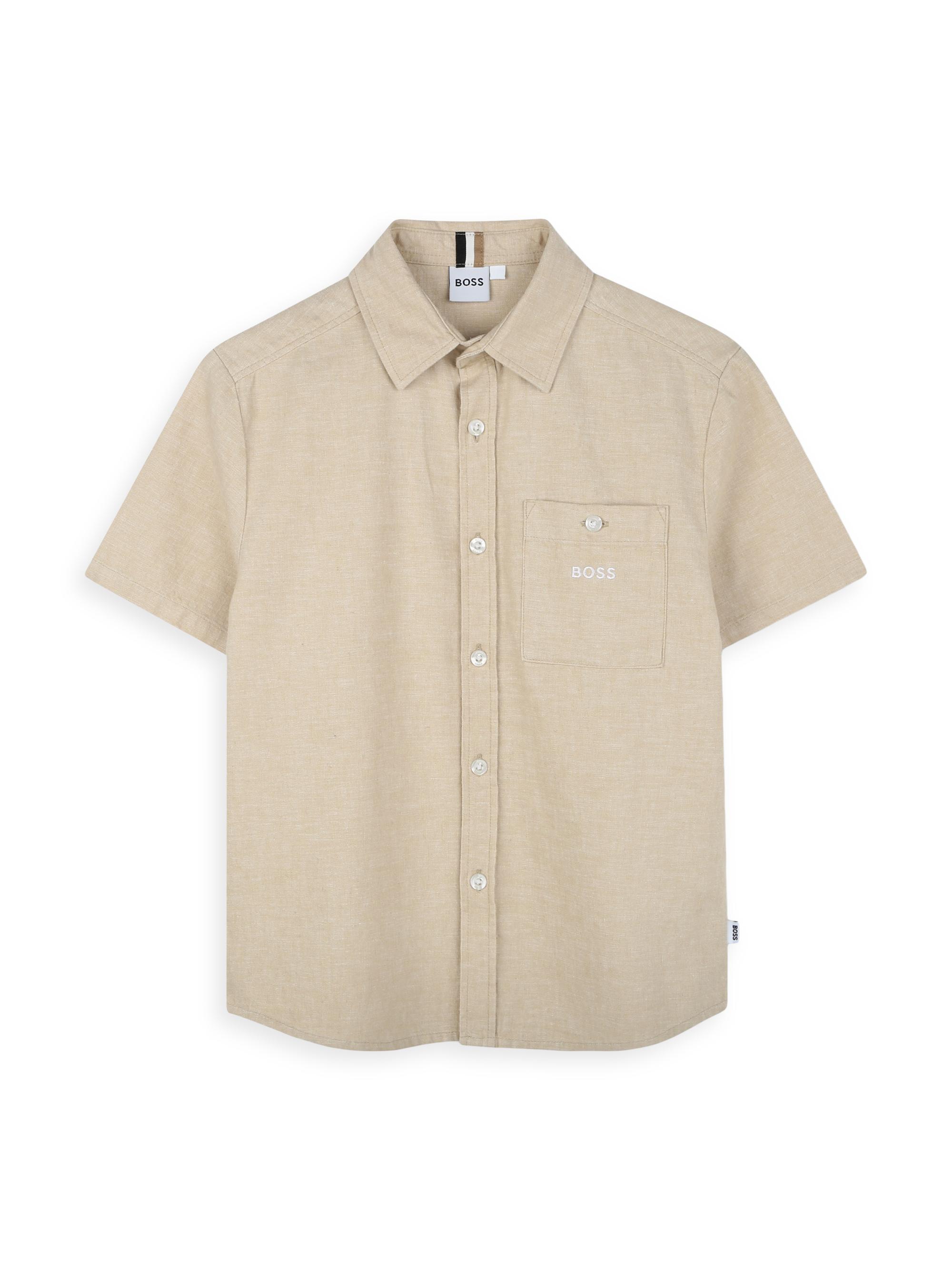 BOSS Little Boy's & Boy's Linen-Blend Short-Sleeve Shirt - Stone