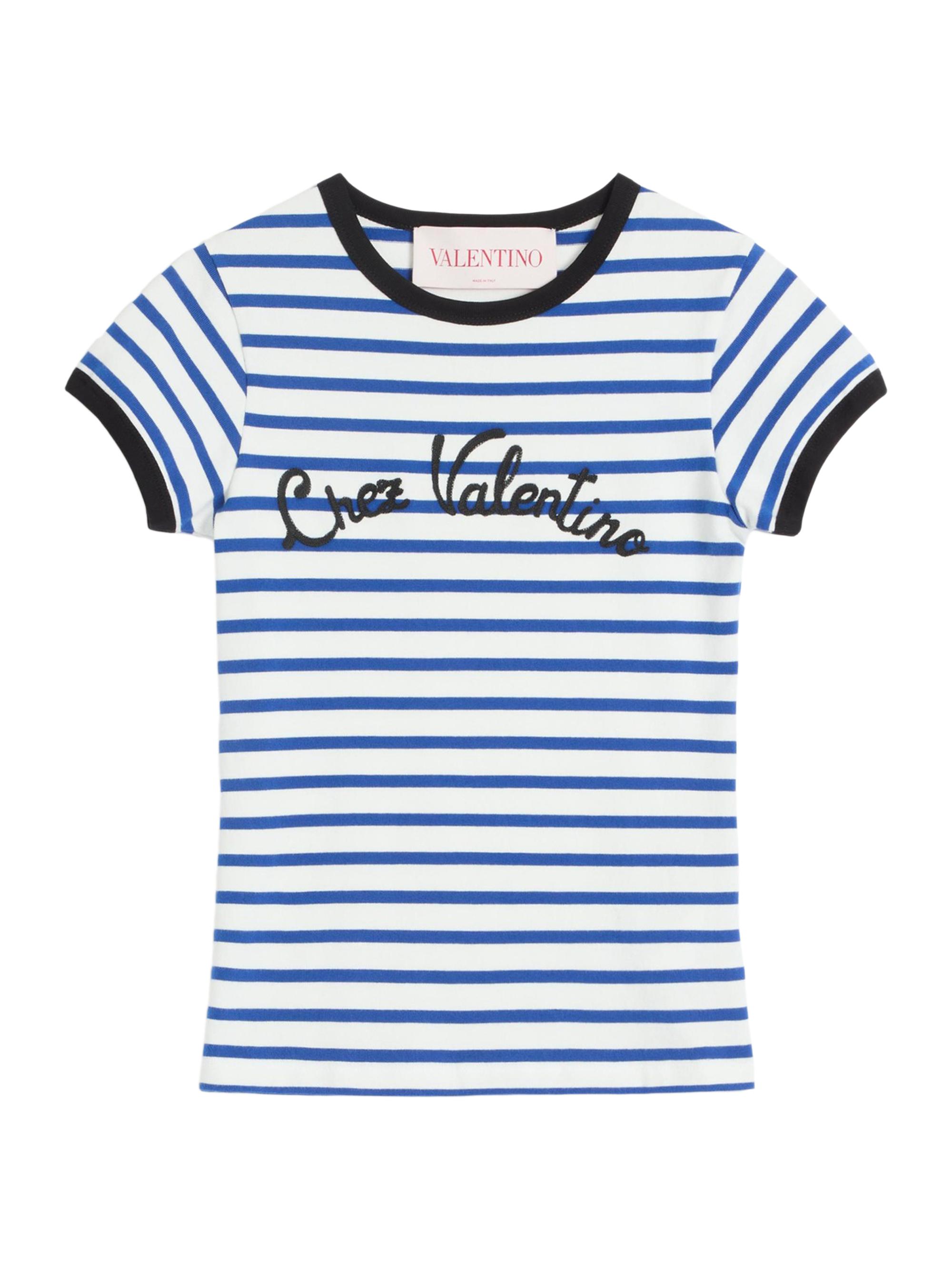 Valentino Garavani Women's Striped Jersey Cotton T-Shirt -  Blue