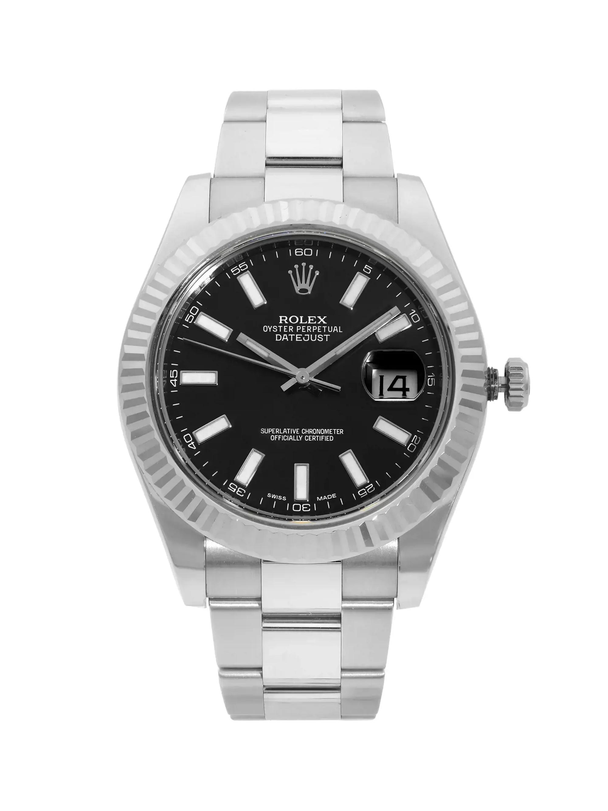 Rolex Pre-Owned  Datejust II Steel 18K White Gold Black Dial Automatic Men's Watch - Silver