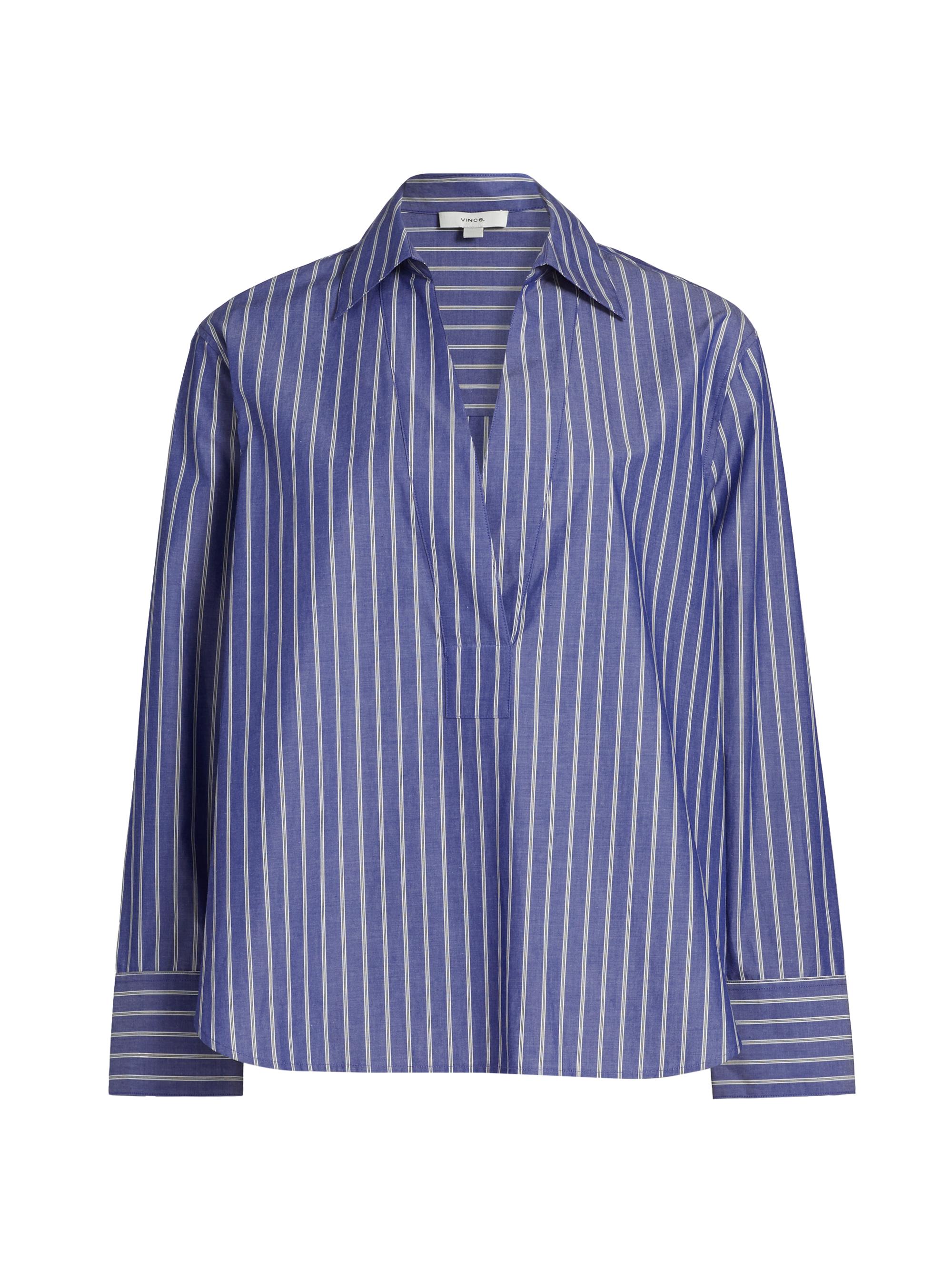 Vince Women's Relaxed Striped Cotton Long-Sleeve Shirt - Pale Twilight