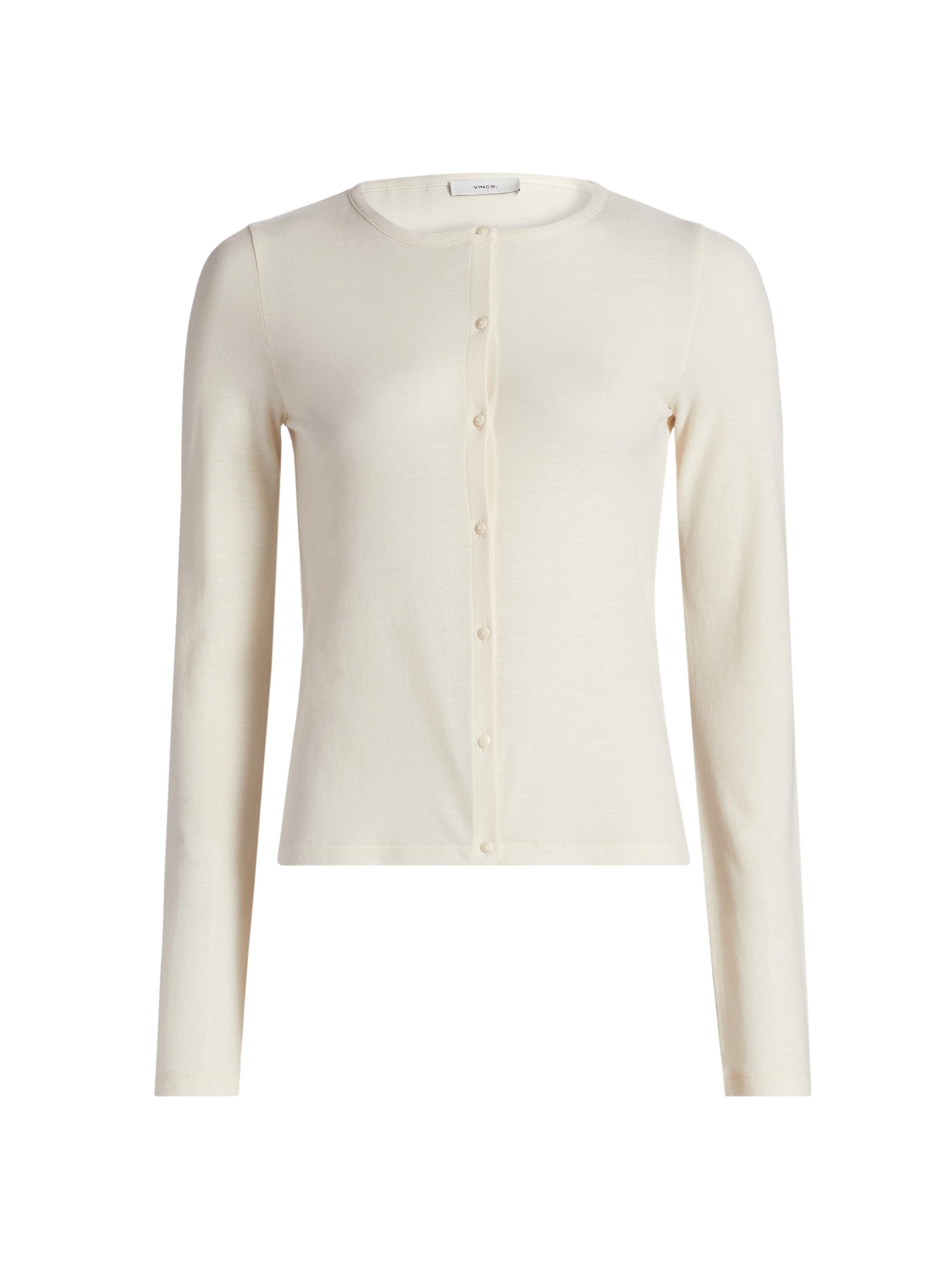 Vince Women's Cotton Long-Sleeve Cardigan - Oat Shell