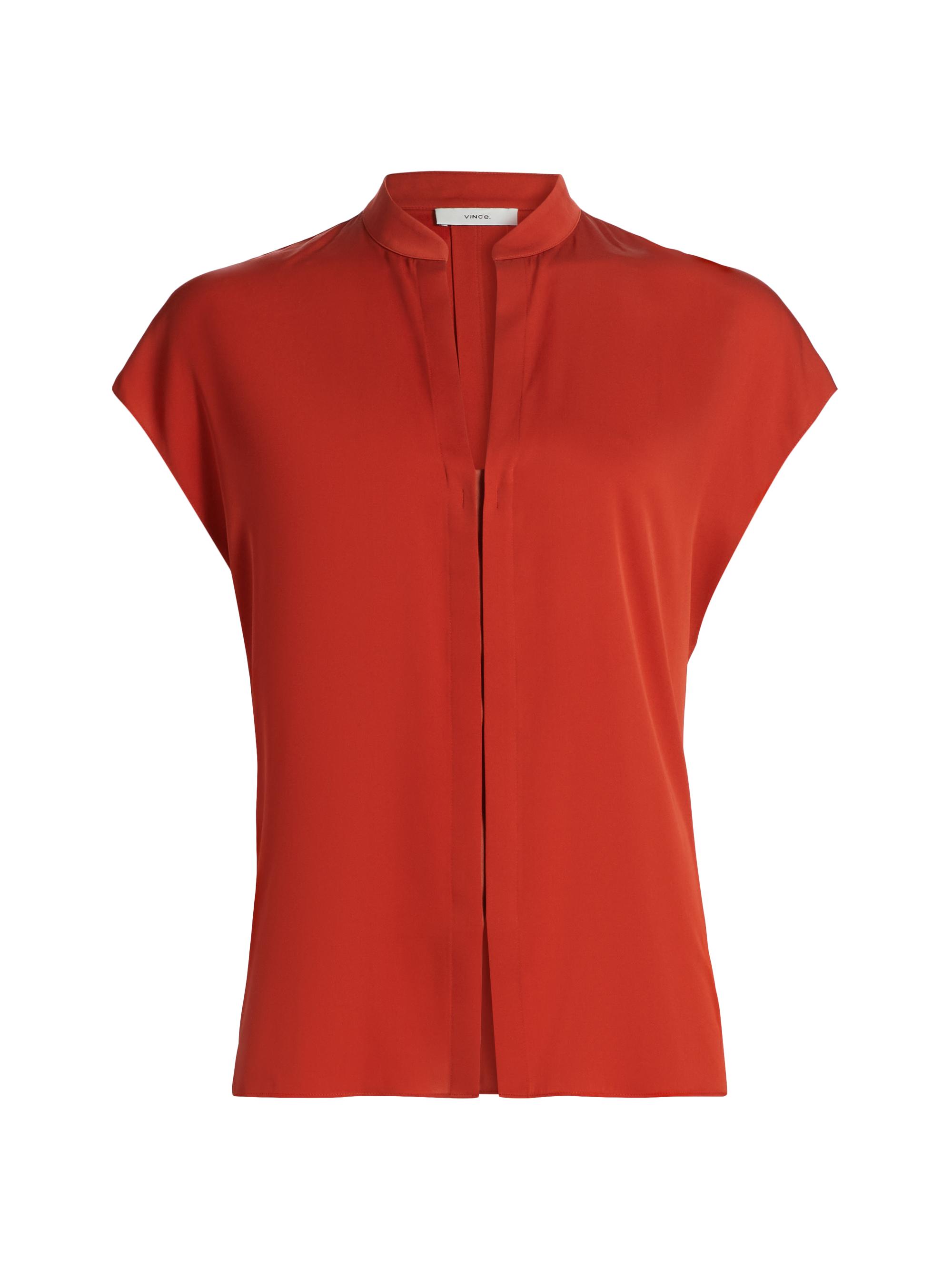 Vince Women's Silk-Blend Cap-Sleeve Blouse - Brick Rose Red