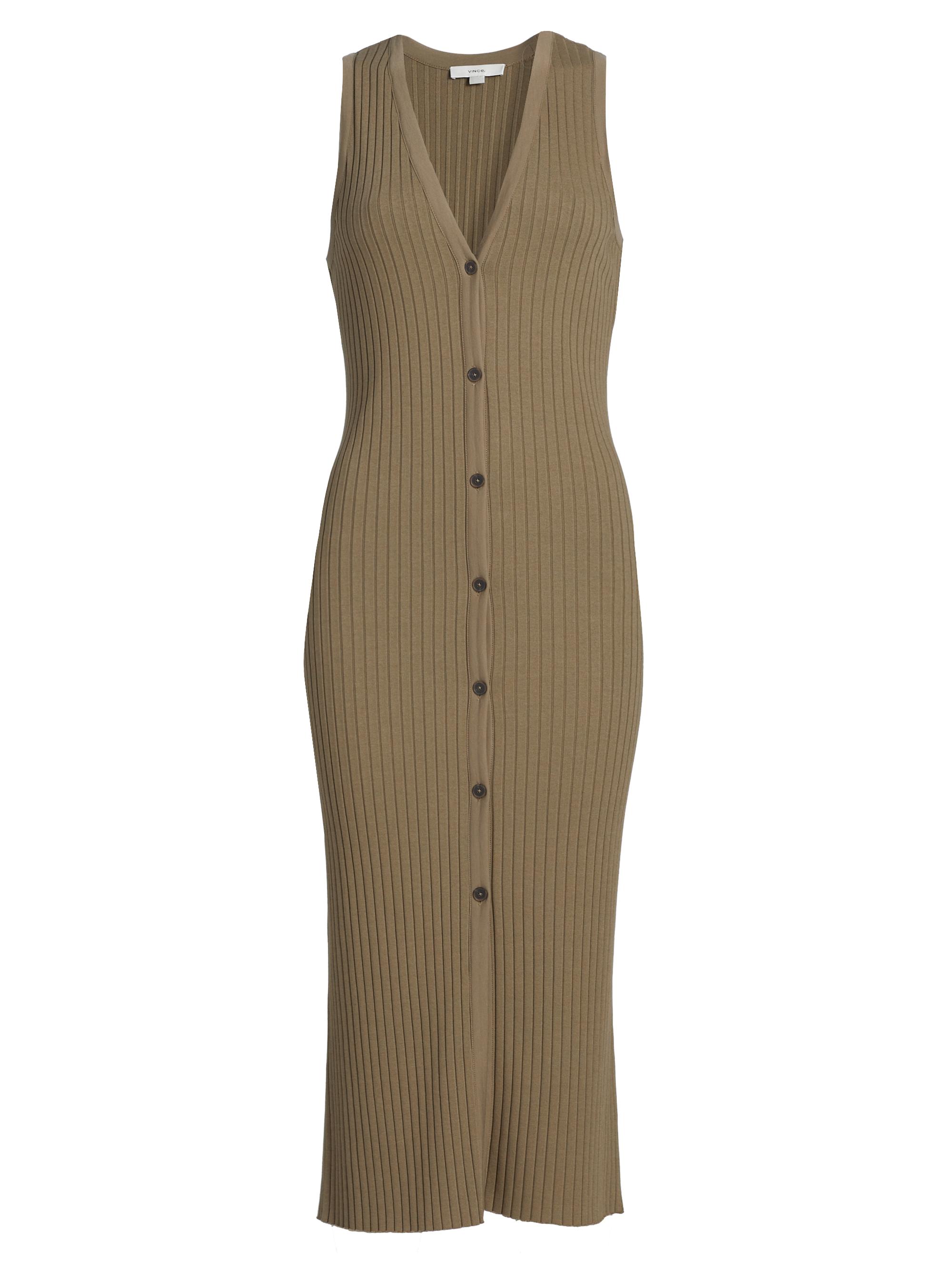 Vince Women's Rib-Knit Button-Front Midi-Dress - Tapenade