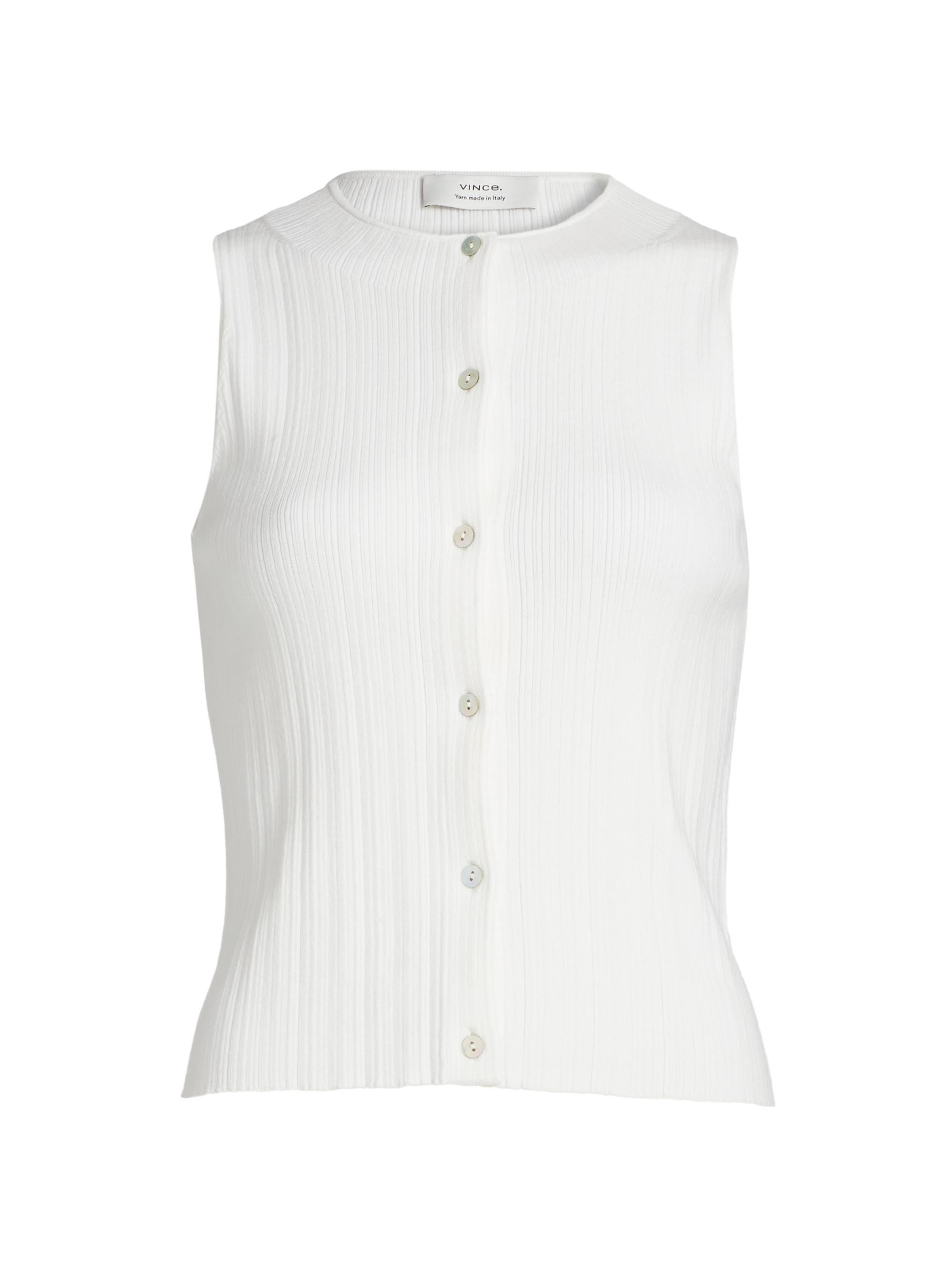 Vince Women's Textured Rib-Knit Button-Front Vest - Off White