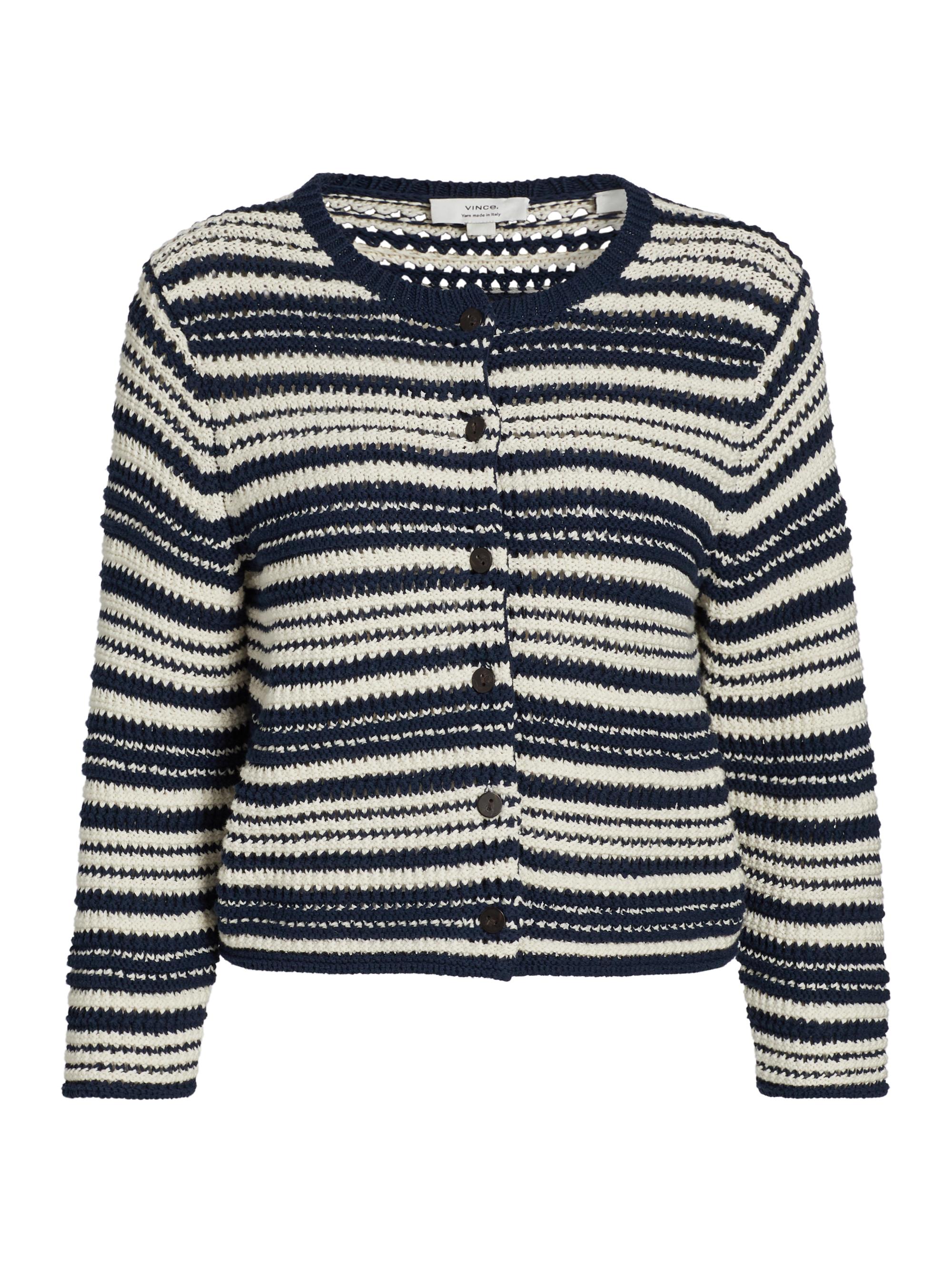 Vince Women's Texture Striped Cardigan - Navy Off White
