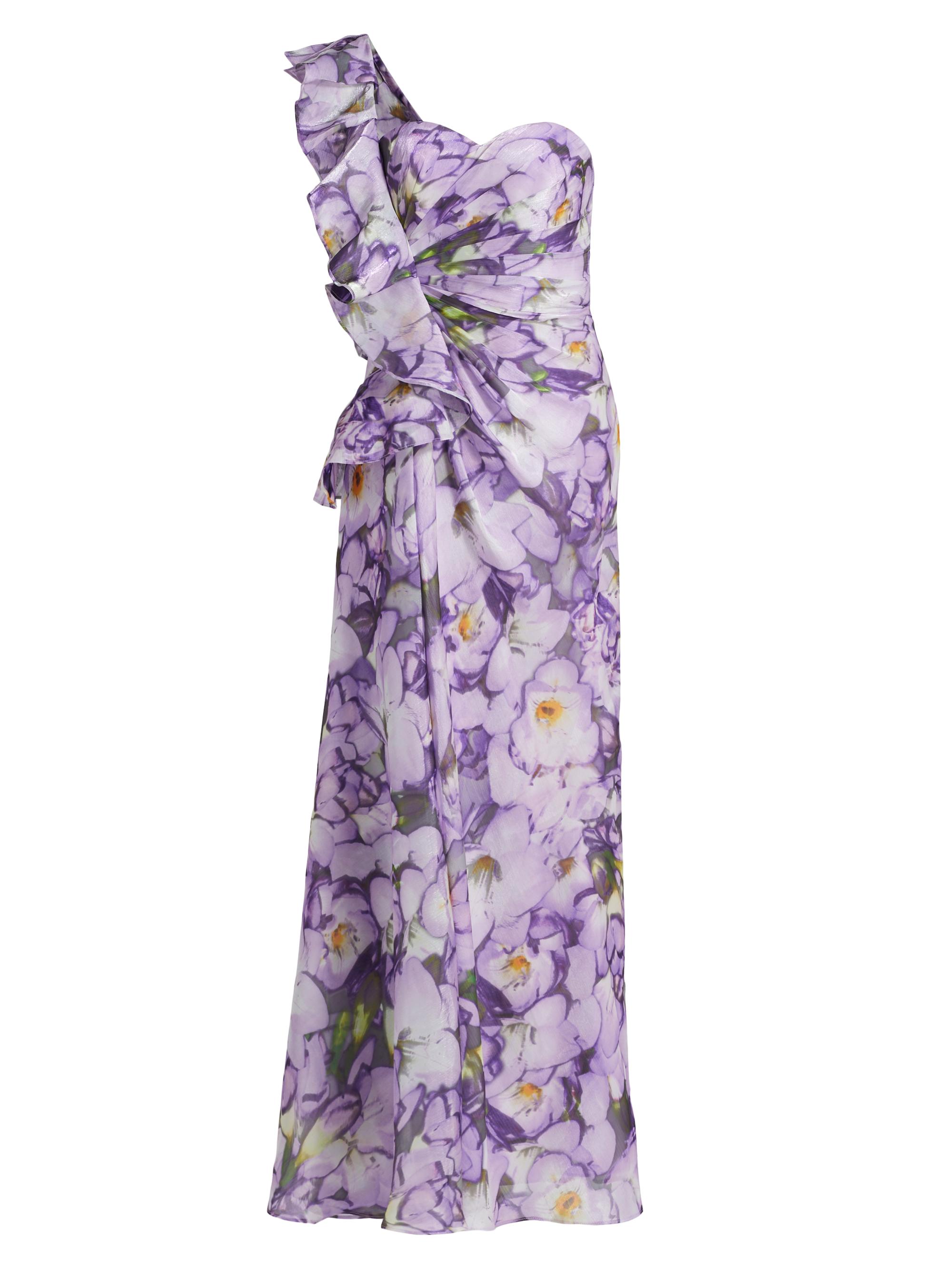 Badgley Mischka Women's Floral Ruffle One-Shoulder Gown - Lilac Multi
