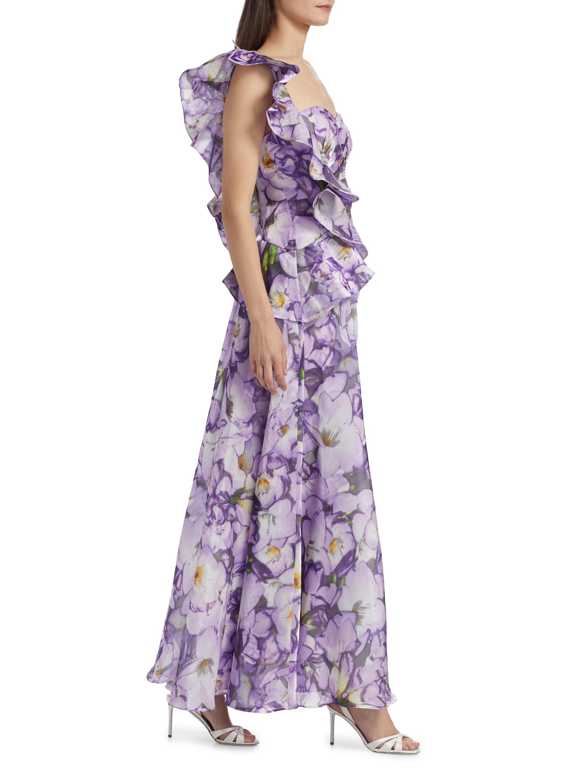 badgley mischka purple floral dress Badgley Mischka womens 3D Floral Midi Dress, 4, Purple