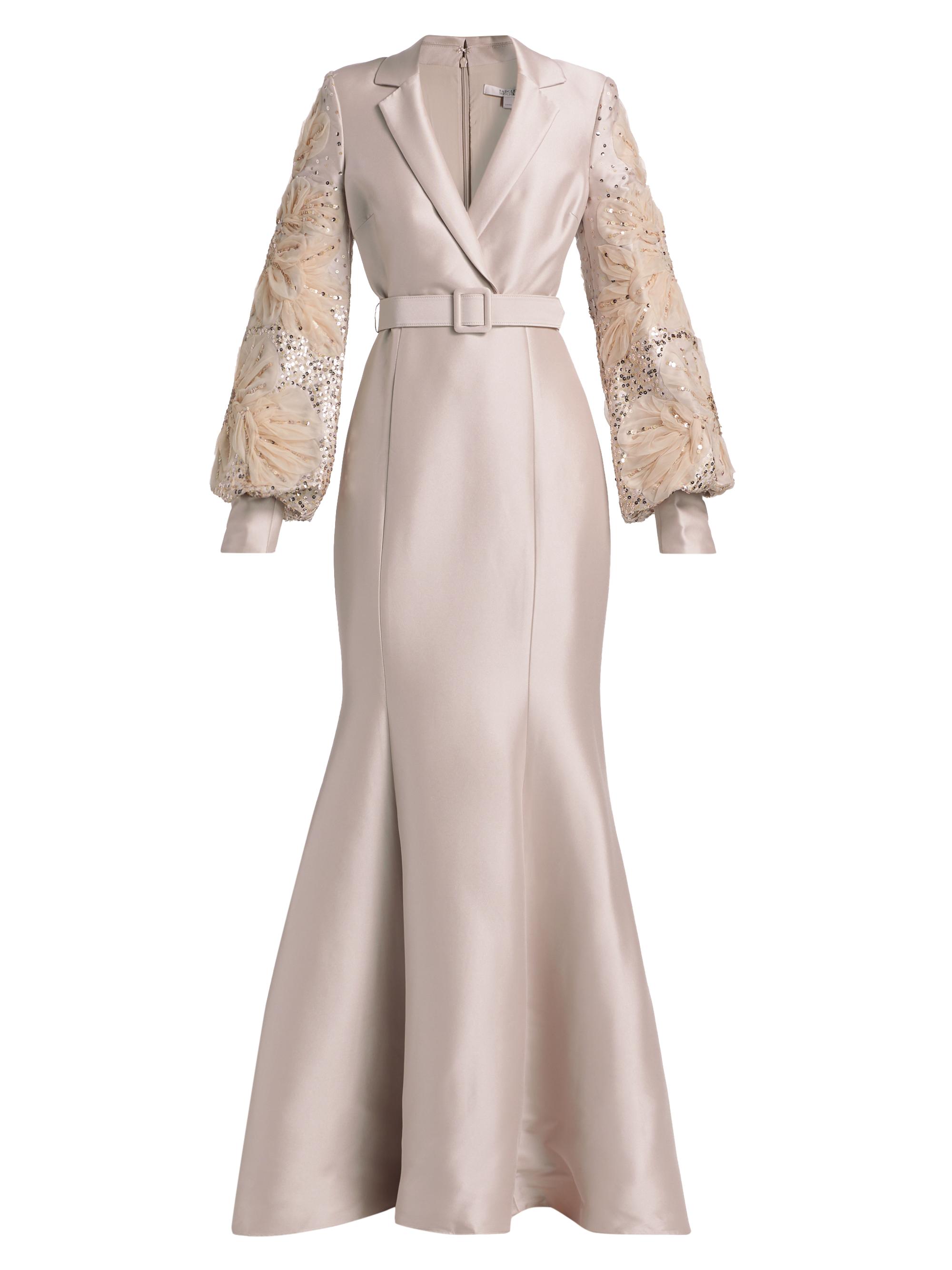 Badgley Mischka Women's Beaded Tulle-Sleeve Blazer Mermaid Gown - Champagne