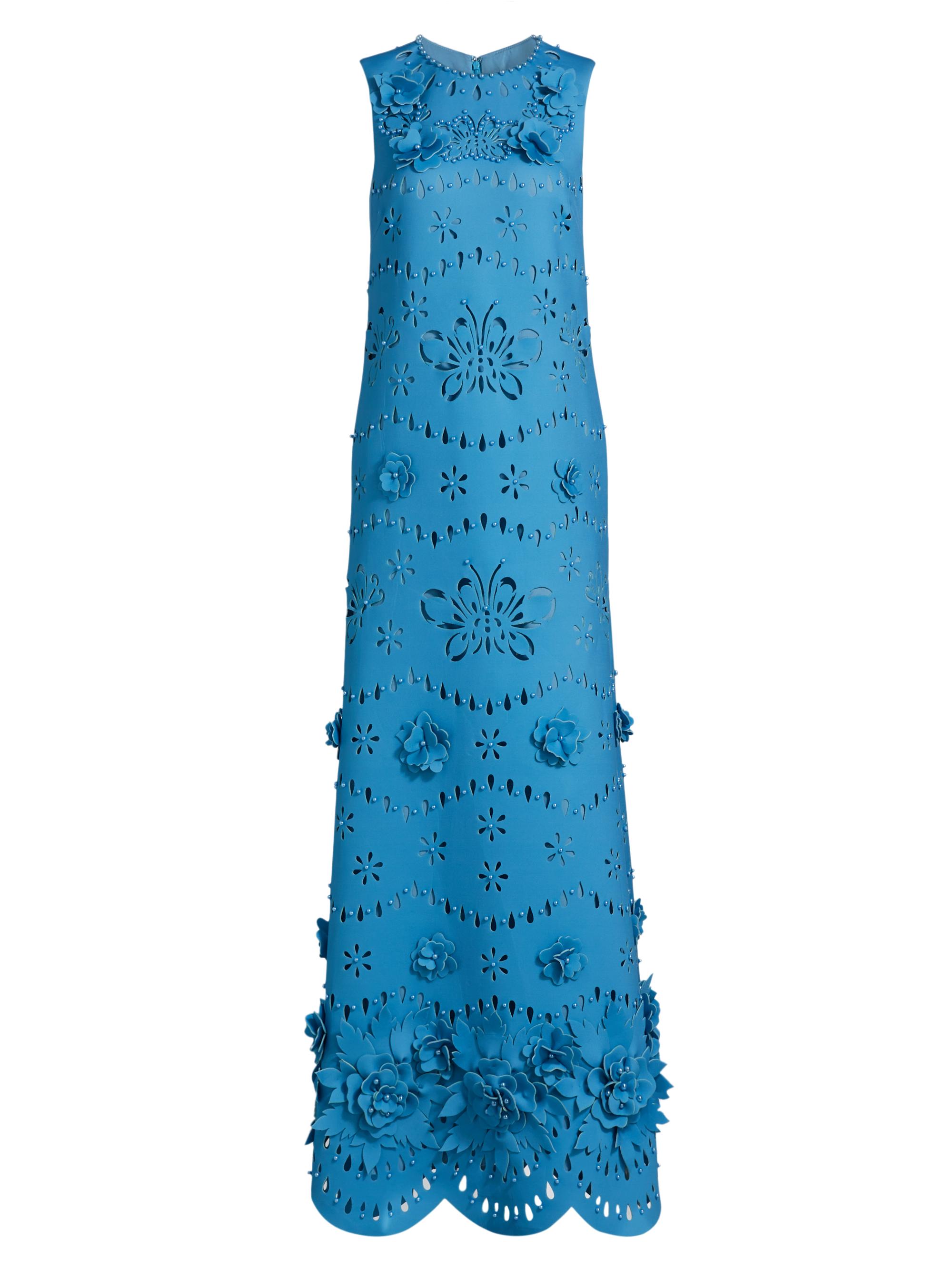 Badgley Mischka Women's Laser-Cut Scuba Sheath Gown - Azure