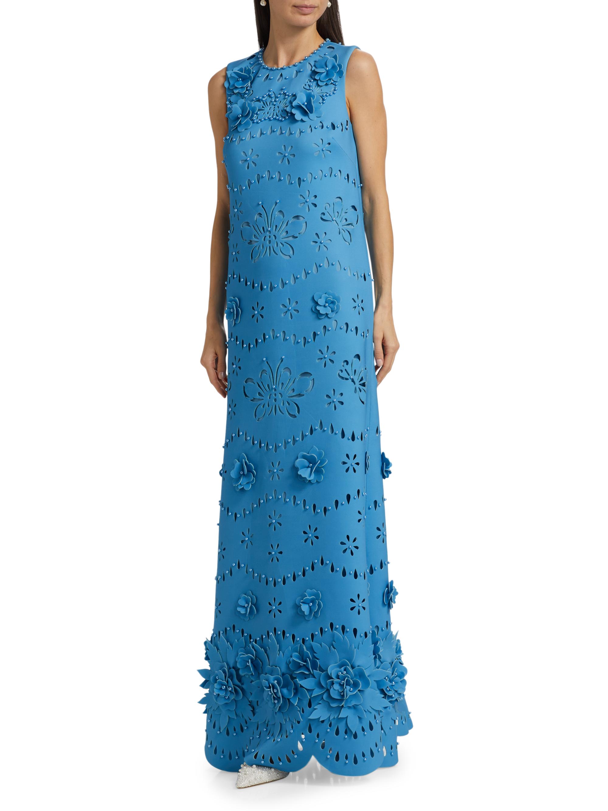 knee length dresses for ladies Sleeveless 3D Floral Appliqué Trumpet Gown by Badgley Mischka