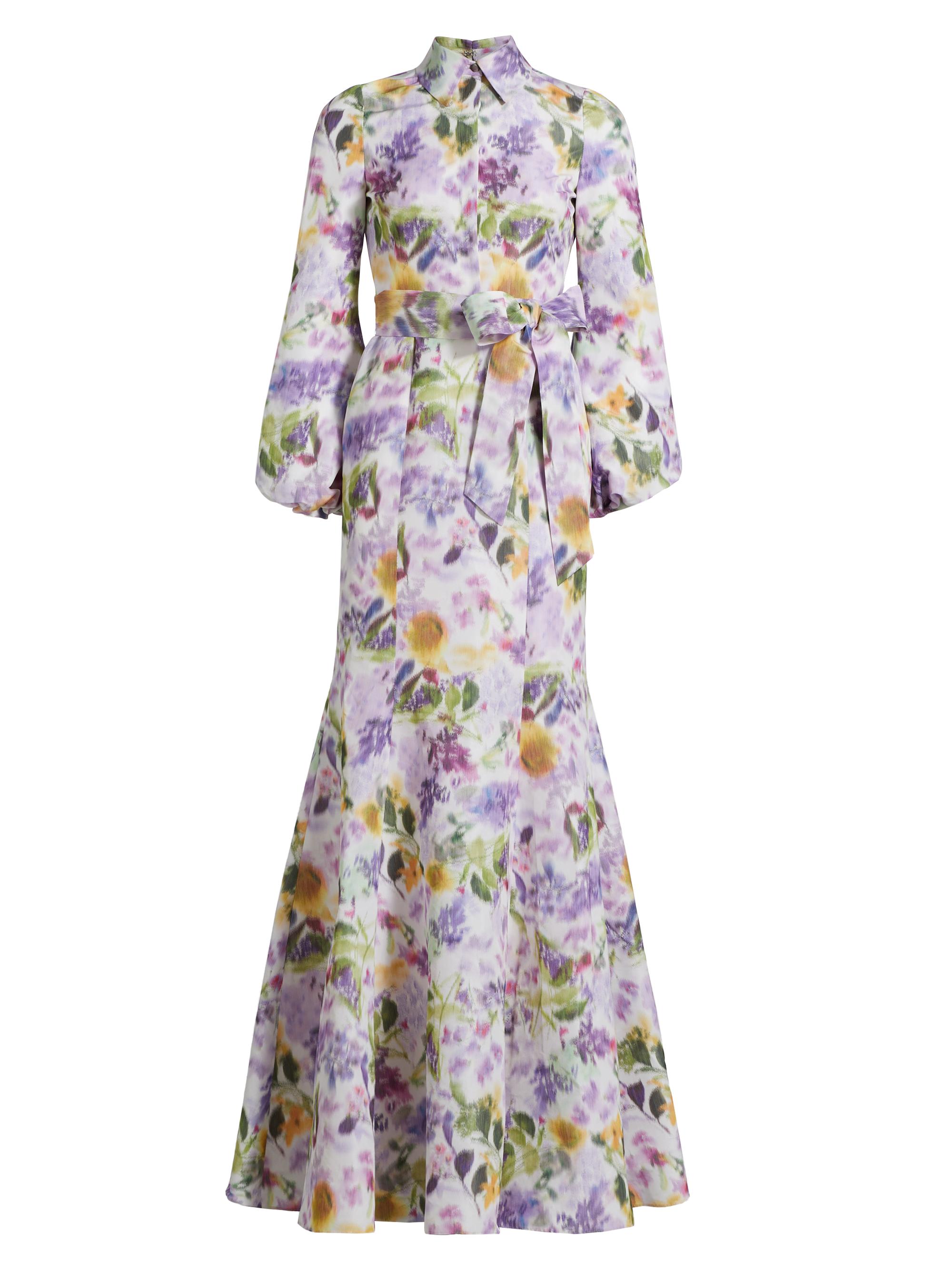 Badgley Mischka Women's Floral Tie-Waist Fit & Flare Gown - Lilac Multi