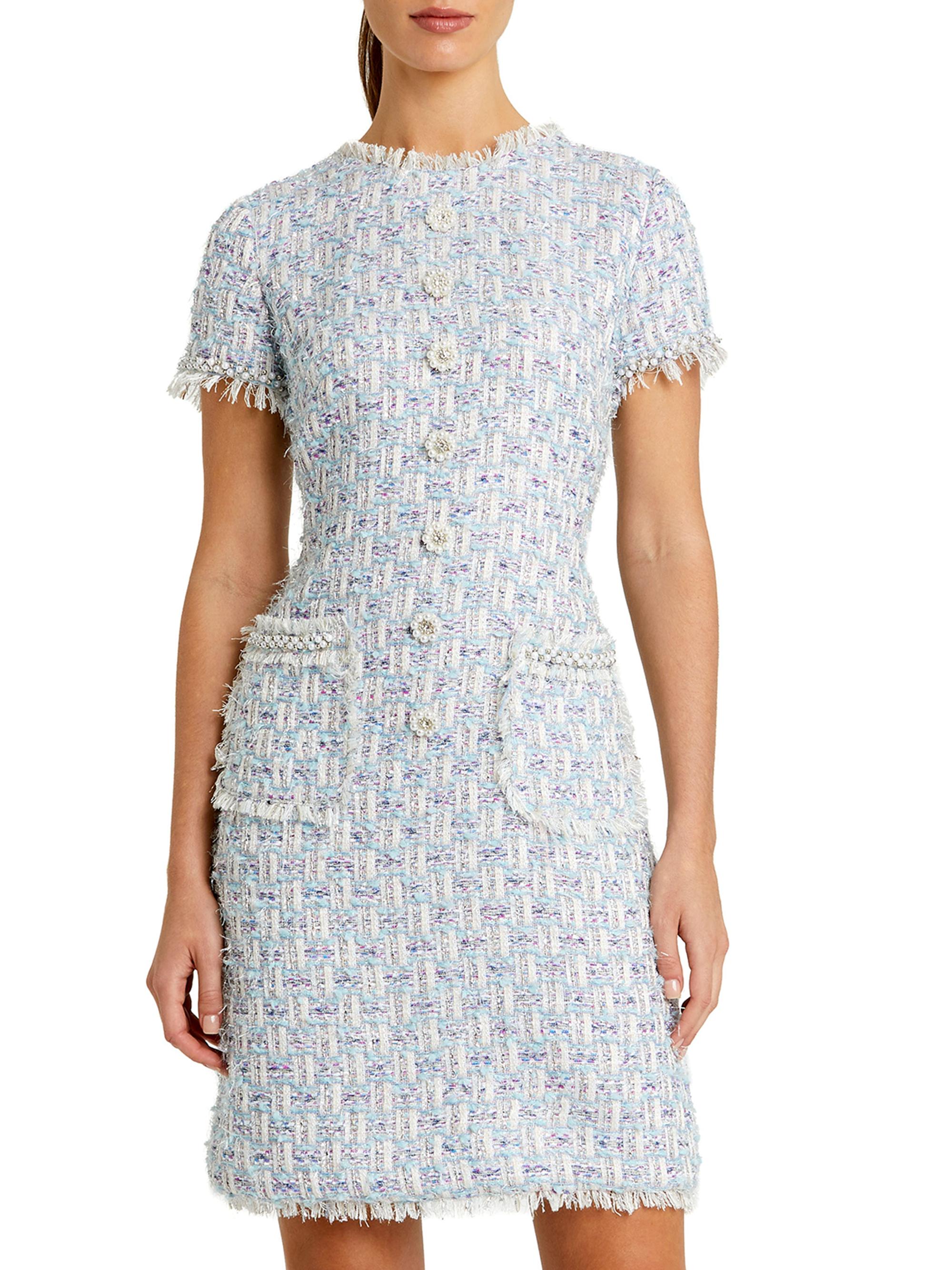 Mac Duggal Women's Floral Beaded Tweed Dress - Blue Multi
