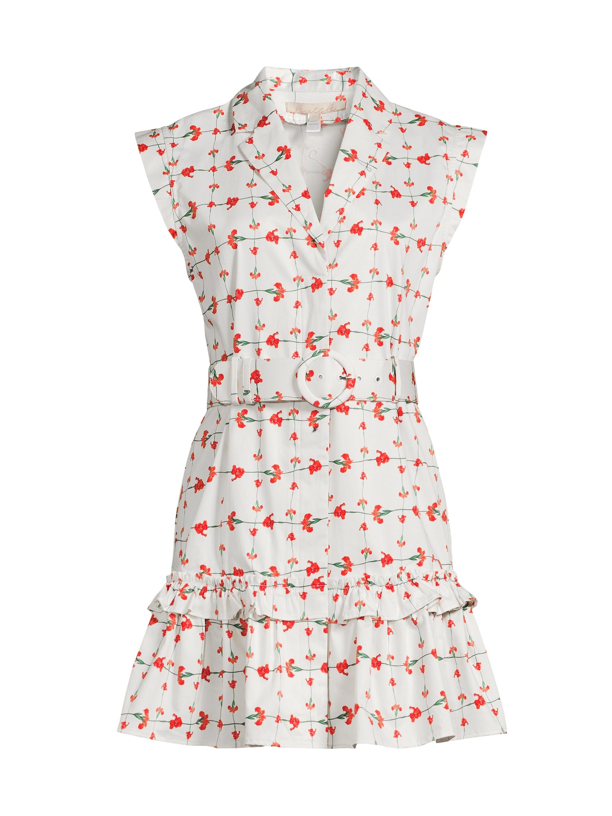Hutch Women's Carla Belted Floral Cotton Minidress - White Red Trellis Floral