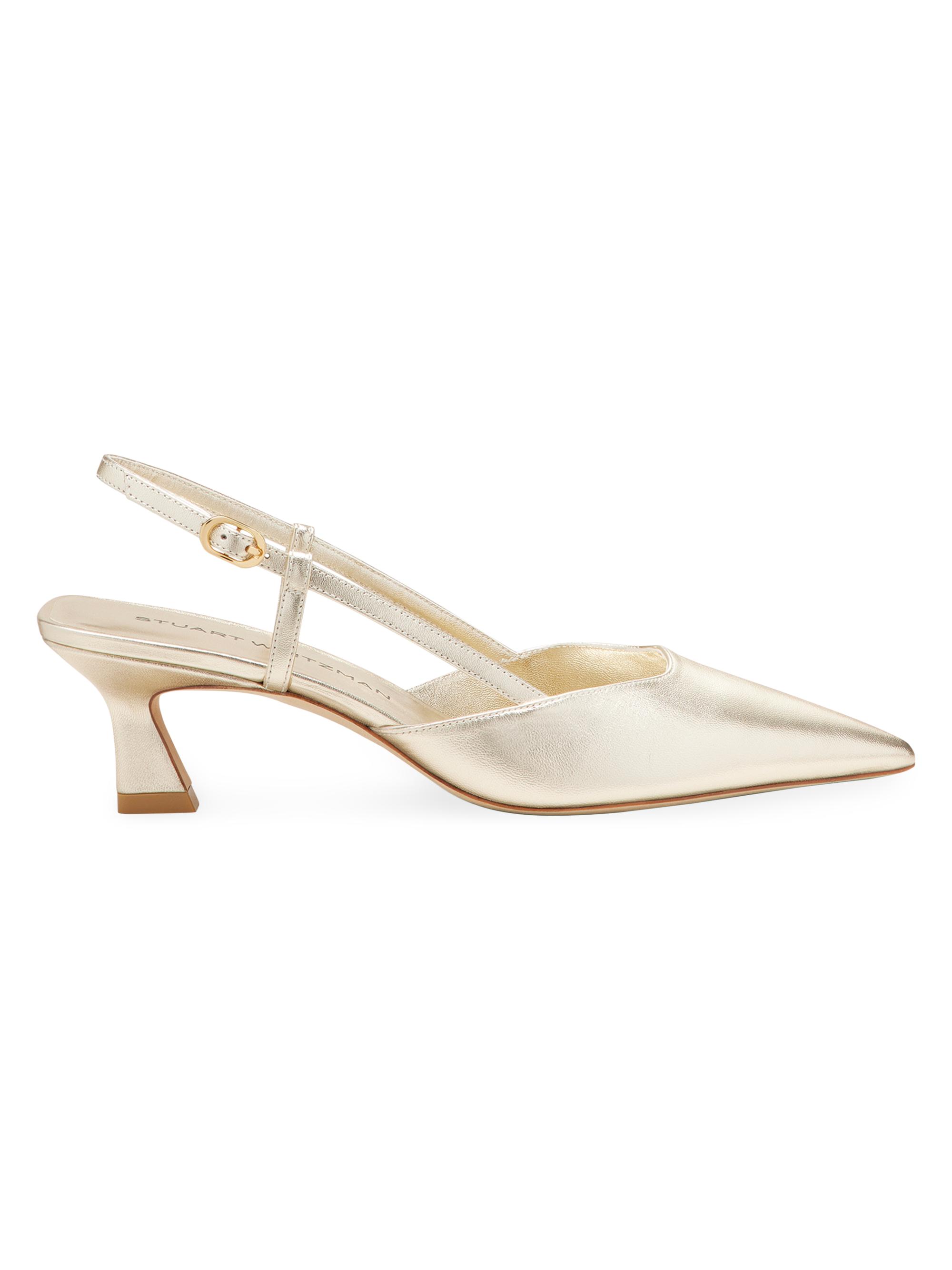 Stuart Weitzman Women's Vinnie 50MM Metallic Leather Slingback Pumps - Light Gold