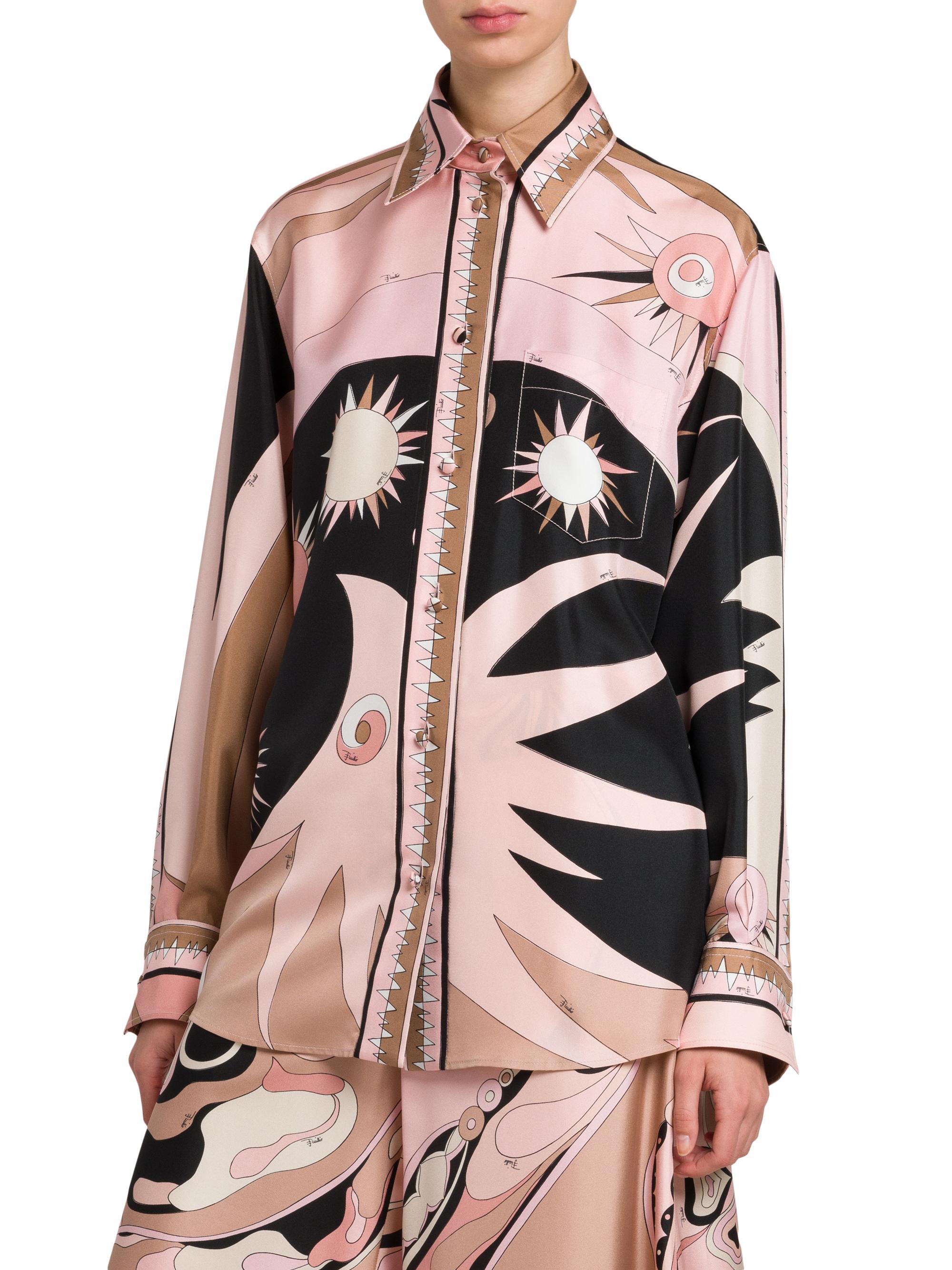 EMILIO PUCCI シルク100% 刺繍ブラウス チュニック Pucci Printed Silk Twill Button-Front Shirt | Saks Fifth Avenue