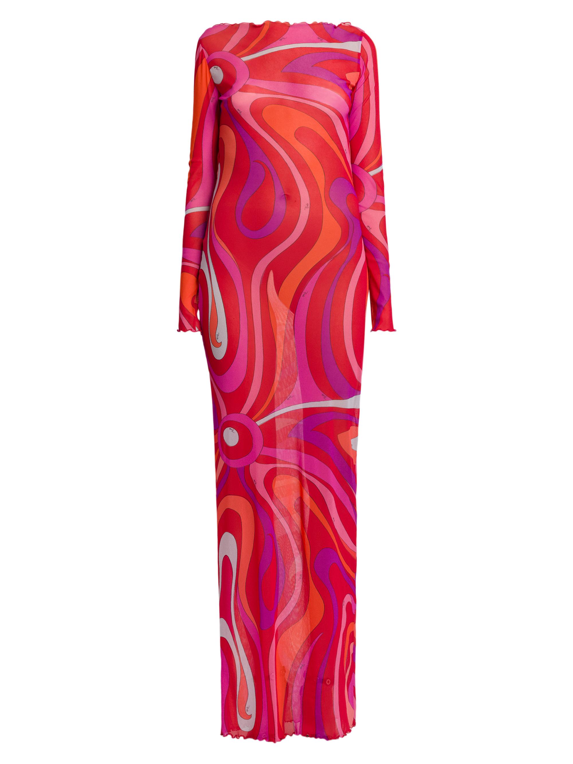 Pucci Women's Abstract-Print Sheer Maxi Dress - Corallo Fuxia