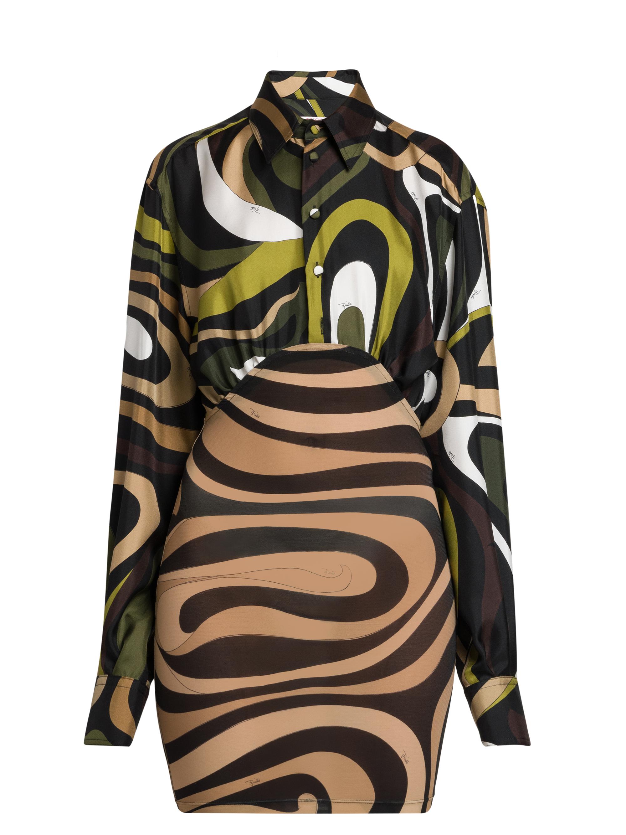 Pucci Women's Abstract-Print Silk Mini Shirtdress - Khaki