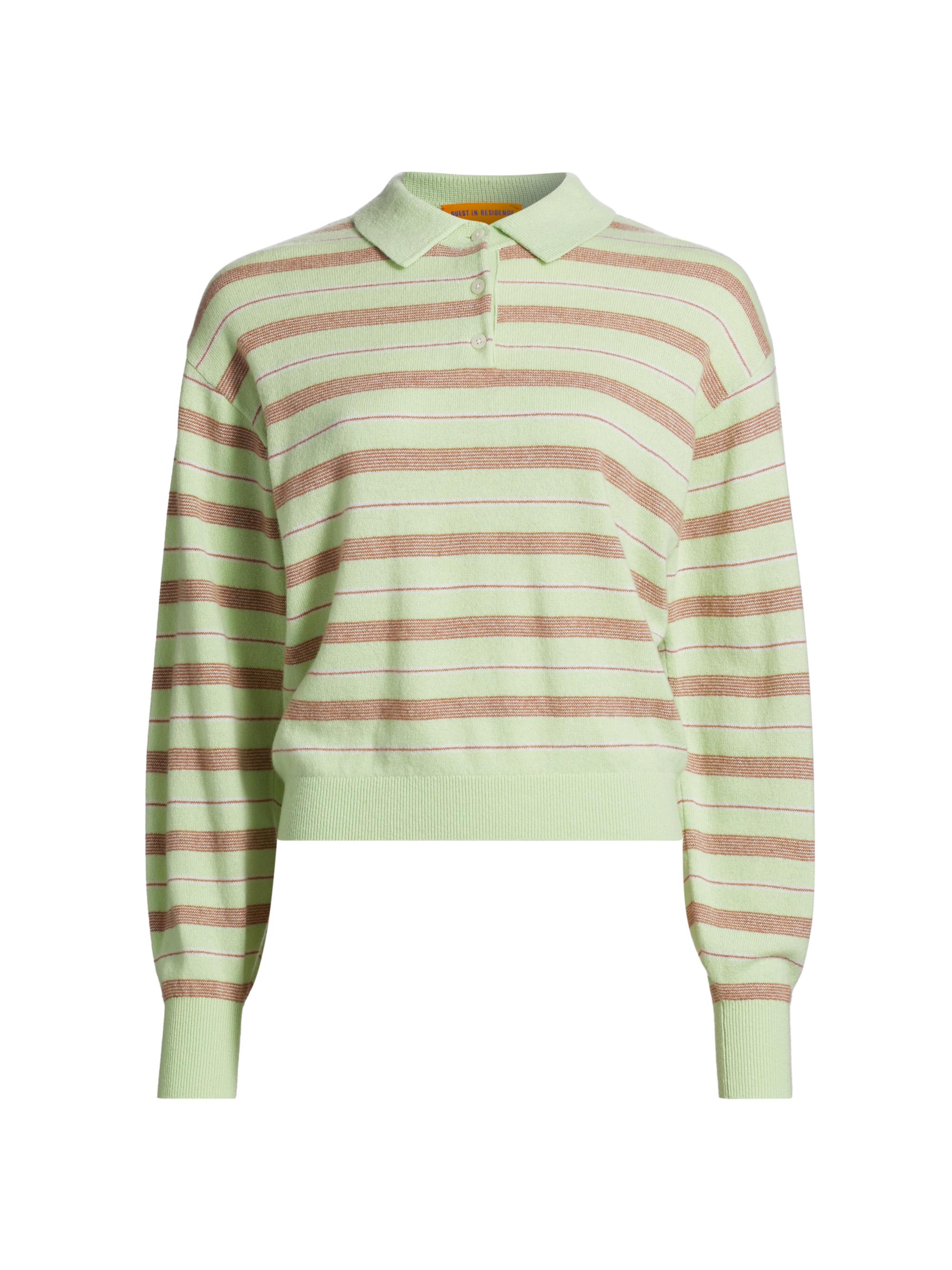 Guest in Residence Women's Collegiate Stripe Cashmere Polo Sweater - Mint Combo