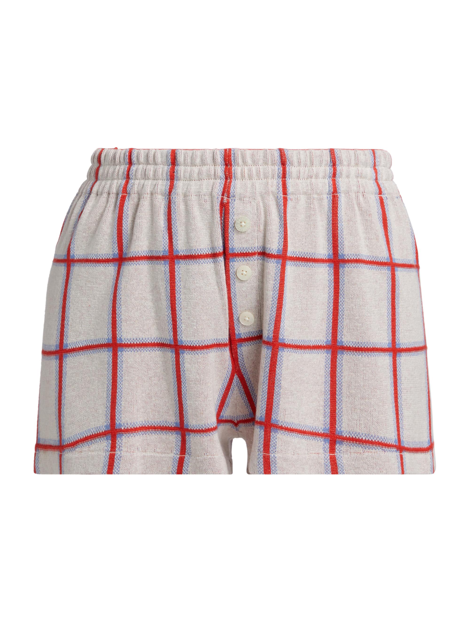 Guest in Residence Women's Picnic Plaid Silk-Linen Elasticized Shorts - Cream Combo