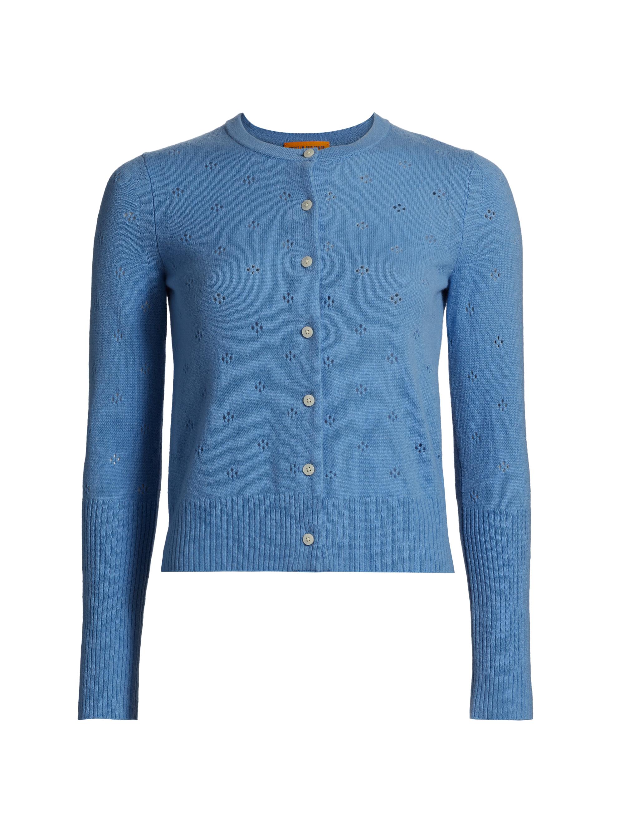 Guest in Residence Women's Jane Pointelle Cashmere Button-Front Cardigan - French Blue