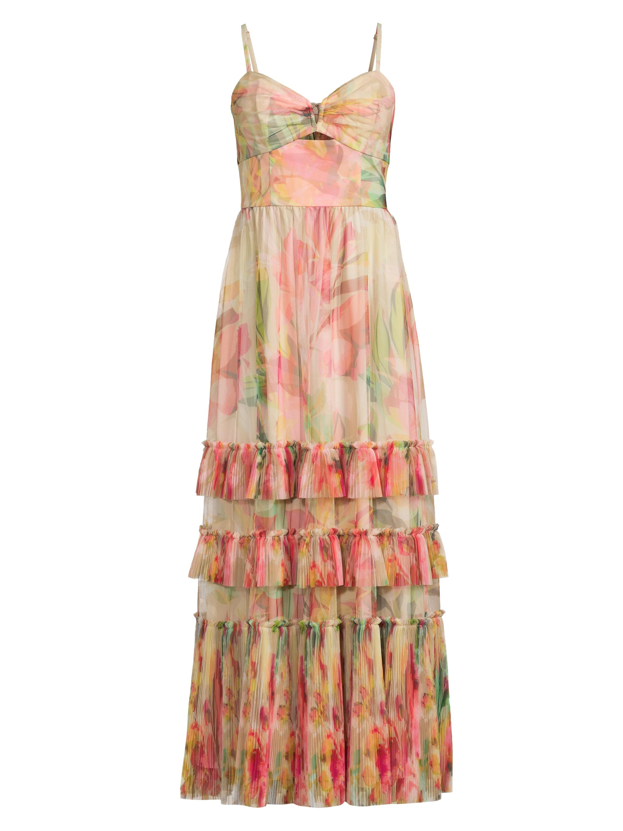 Hutch Women's Elliott Ruffled Printed Tulle Sweetheart Gown - Taupe Overlay Tropical Floral