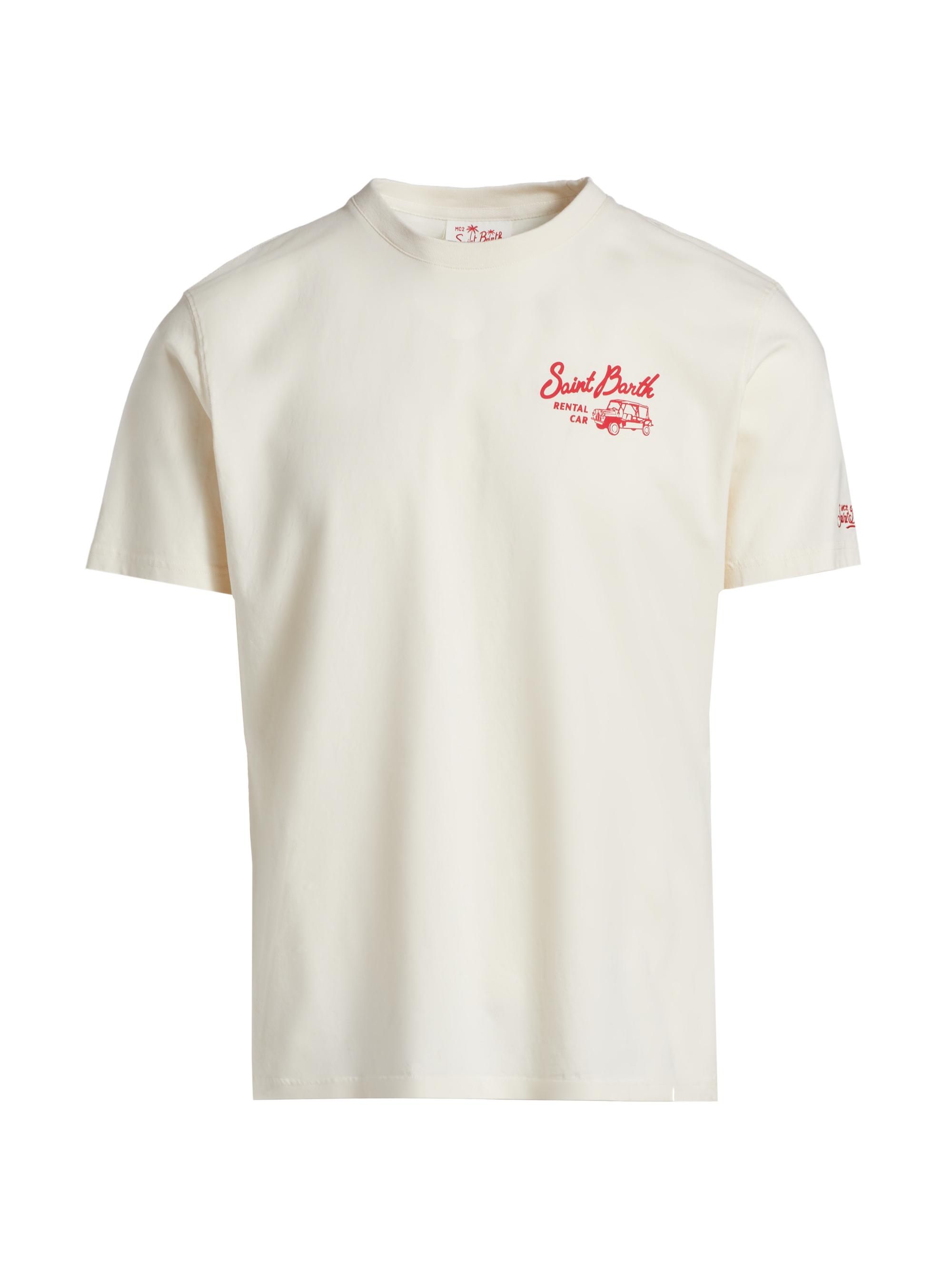 MC2 Saint Barth Men's Rental Car Cotton Crewneck T-Shirt - White Red