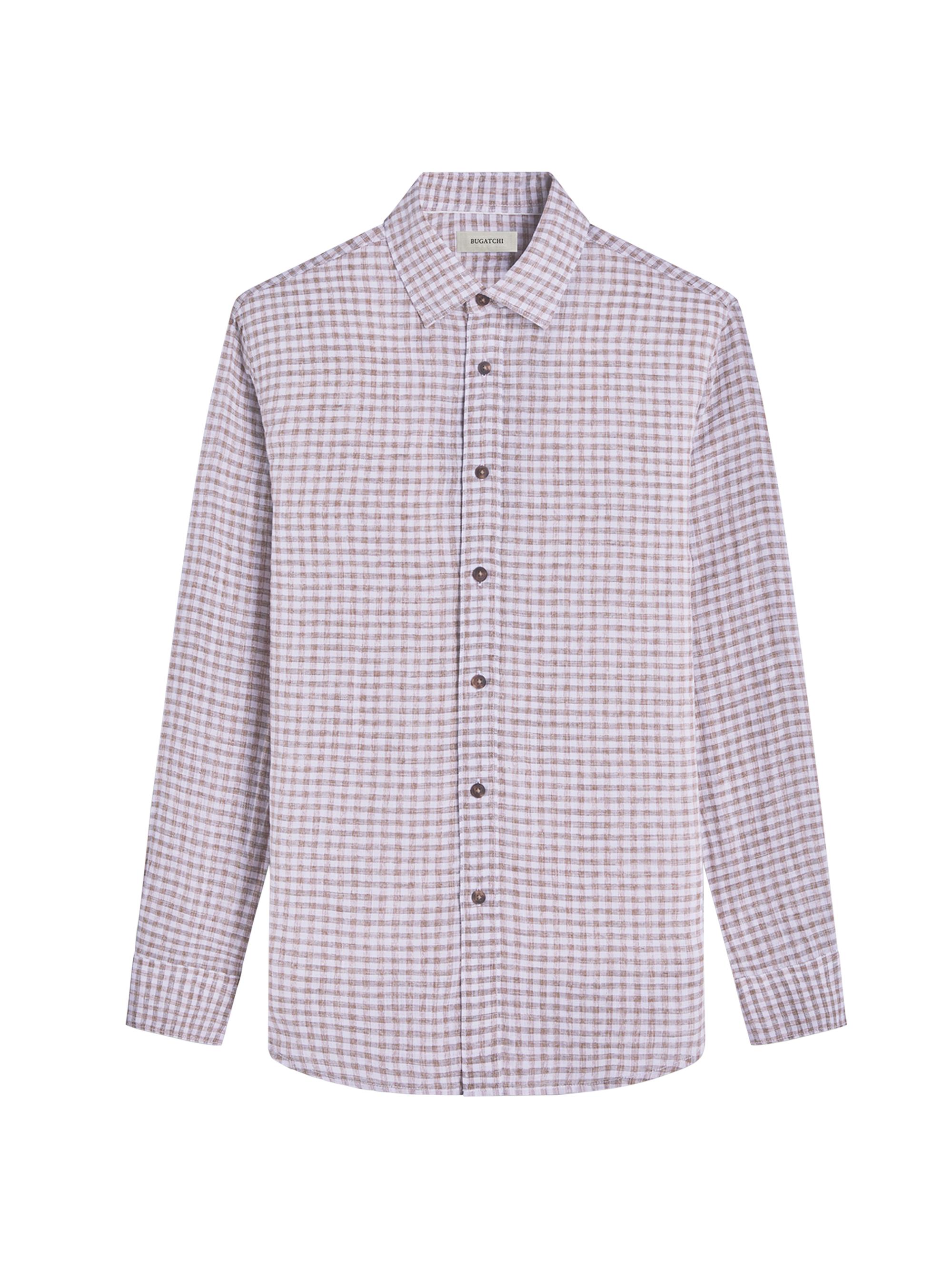 Bugatchi Men's Julien Check Linen Sport Shirt - Olive