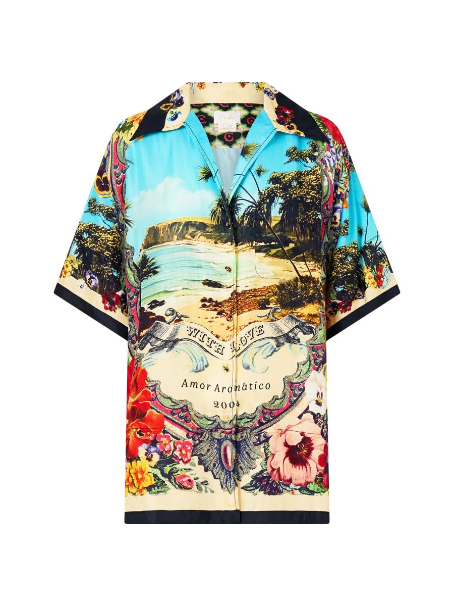 Camilla Women's Bathing Bombshell Oversized Silk Shirt In Pink