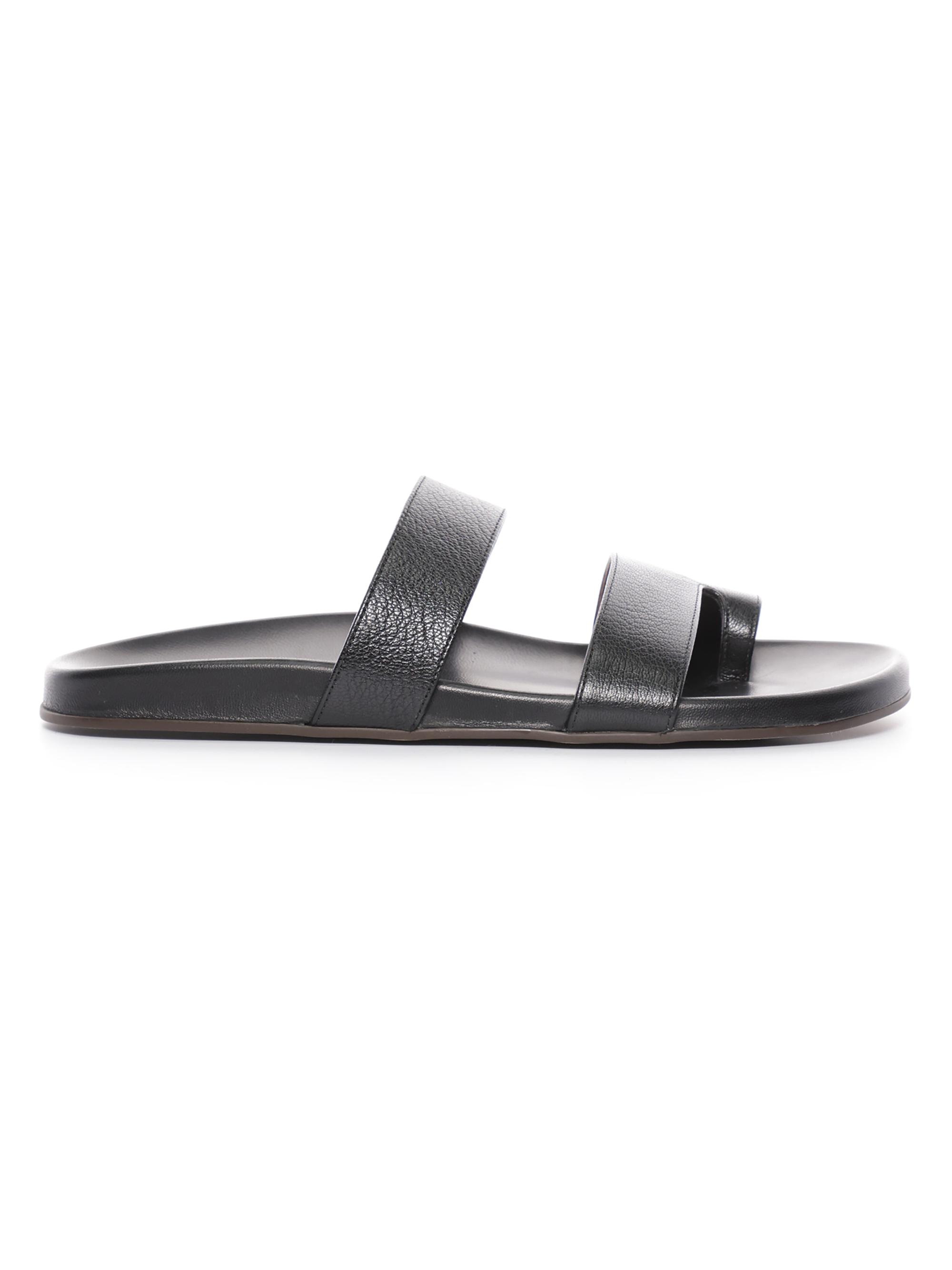 The Row Women's Hugh Leather Flat Sandals - Black