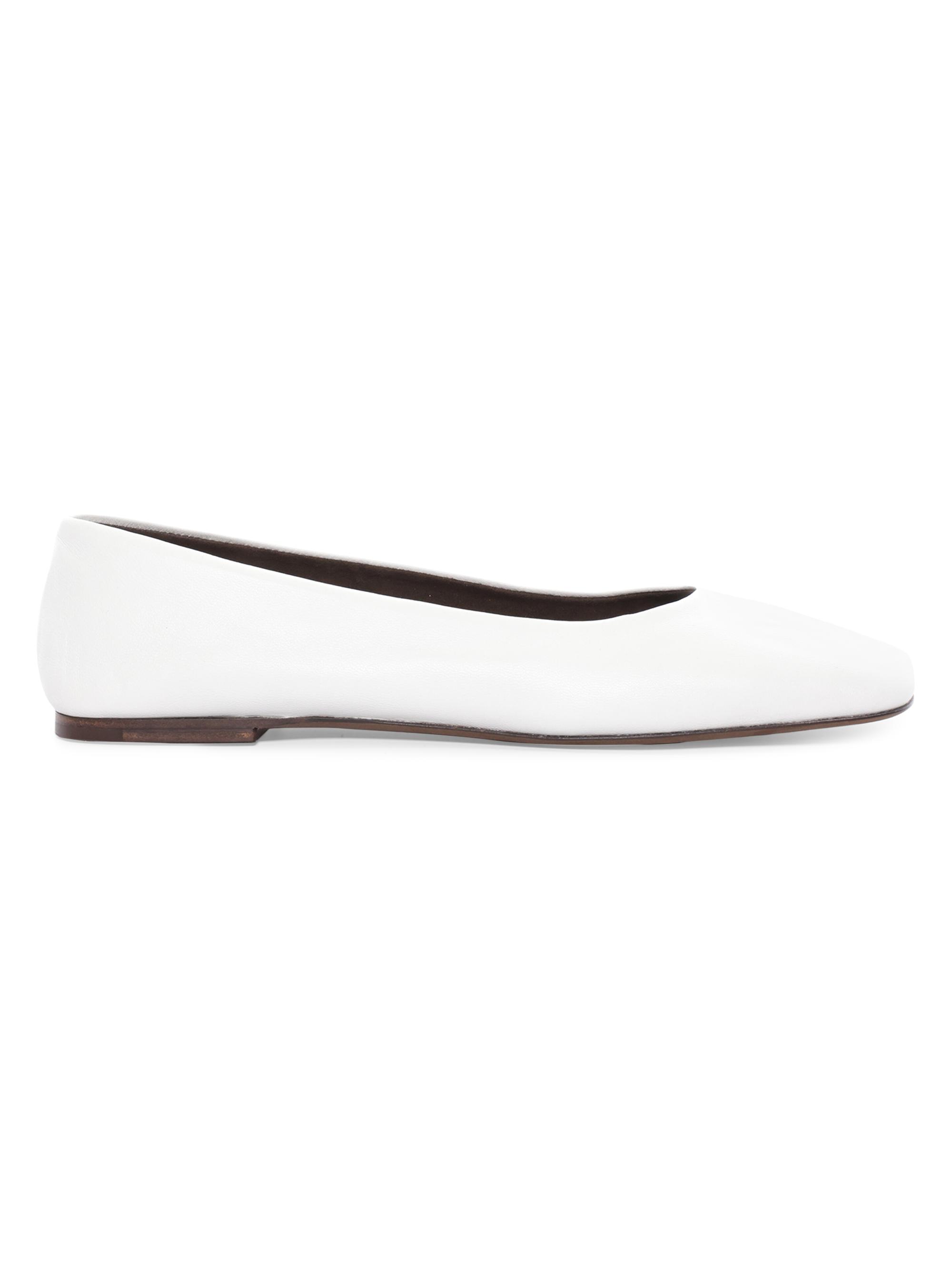 The Row Women's Leather Square-Toe Ballet Flats - White
