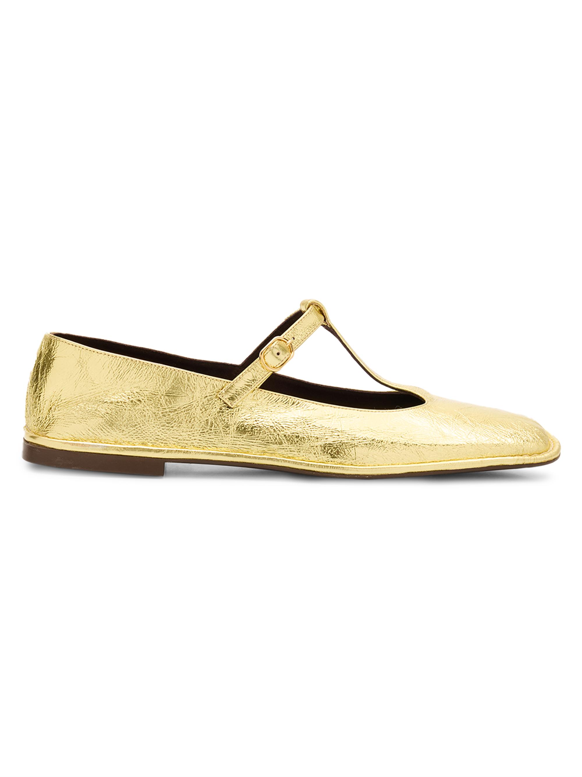 The Row Women's Metallic Leather T-Strap Ballerina Flats - Gold