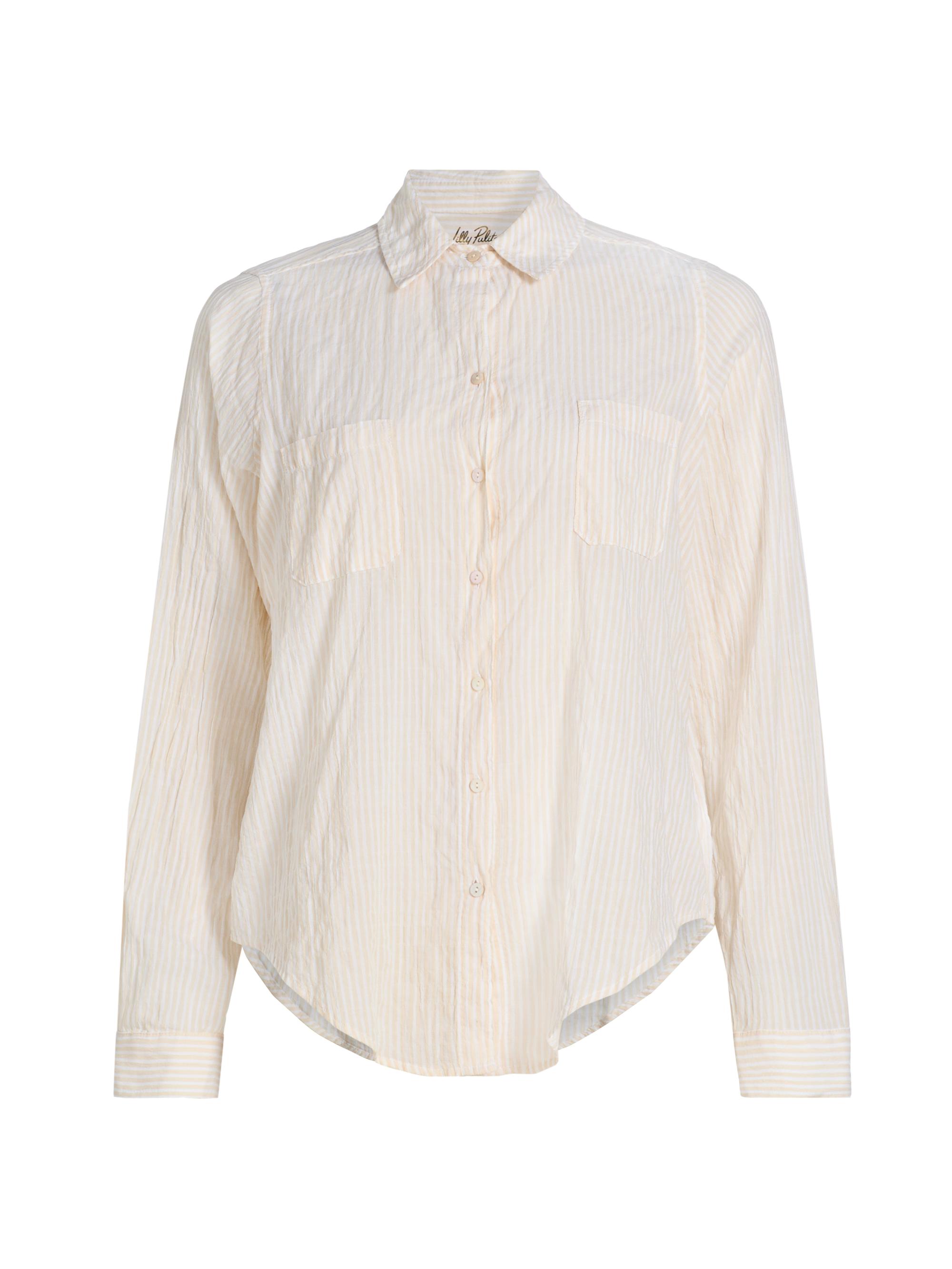 Lilly Pulitzer Women's Sea View Oxford Striped Shirt - Wicker Tan Light White Stripe