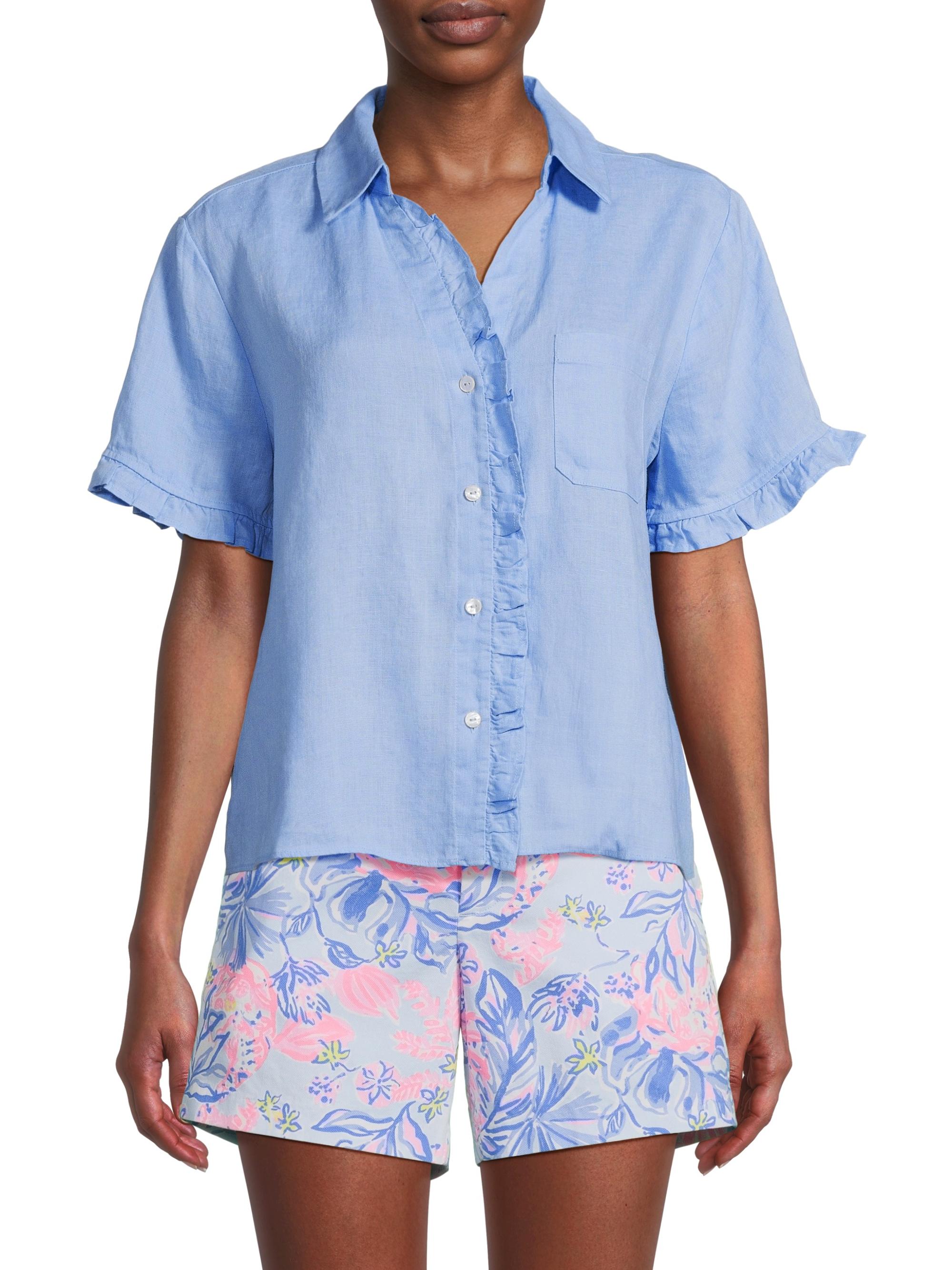 CARDEN RUFFLE TOP, JACARANDA BLUE
