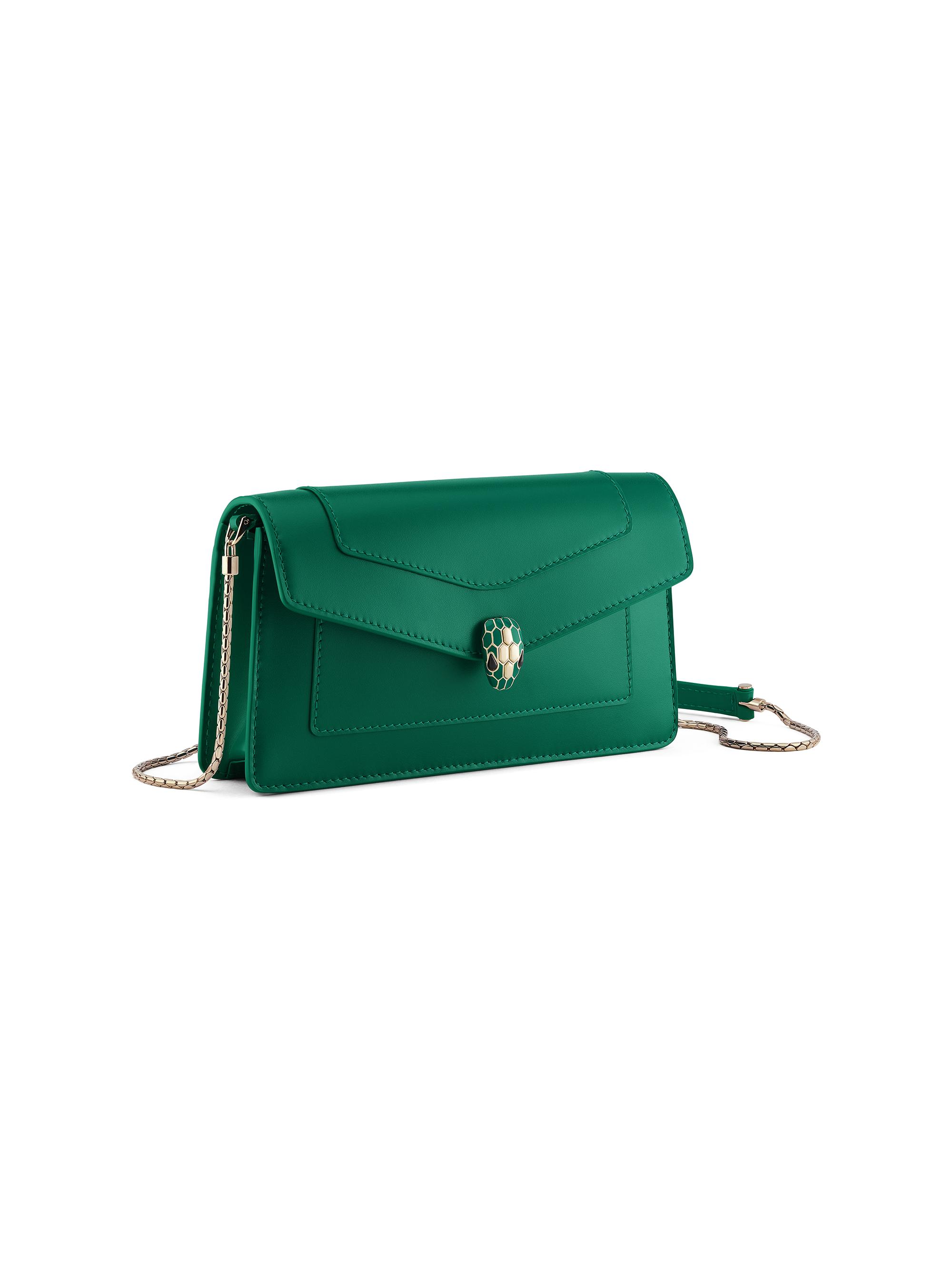 BVLGARI Women's Serpenti Leather Chain Wallet - Emerald Green