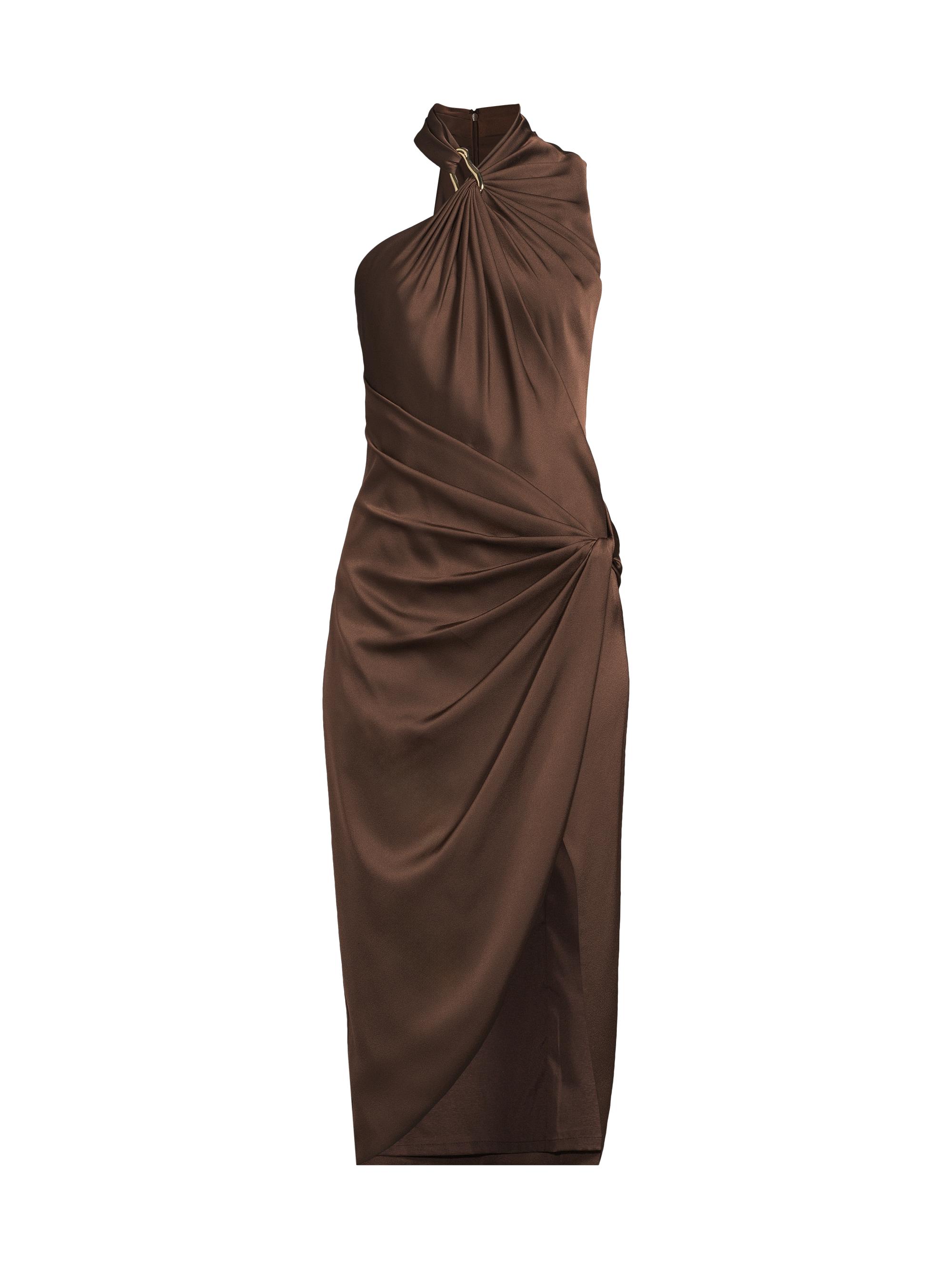 Aidan Mattox Women's Satin Draped Asymmetric Cocktail Dress - Espresso