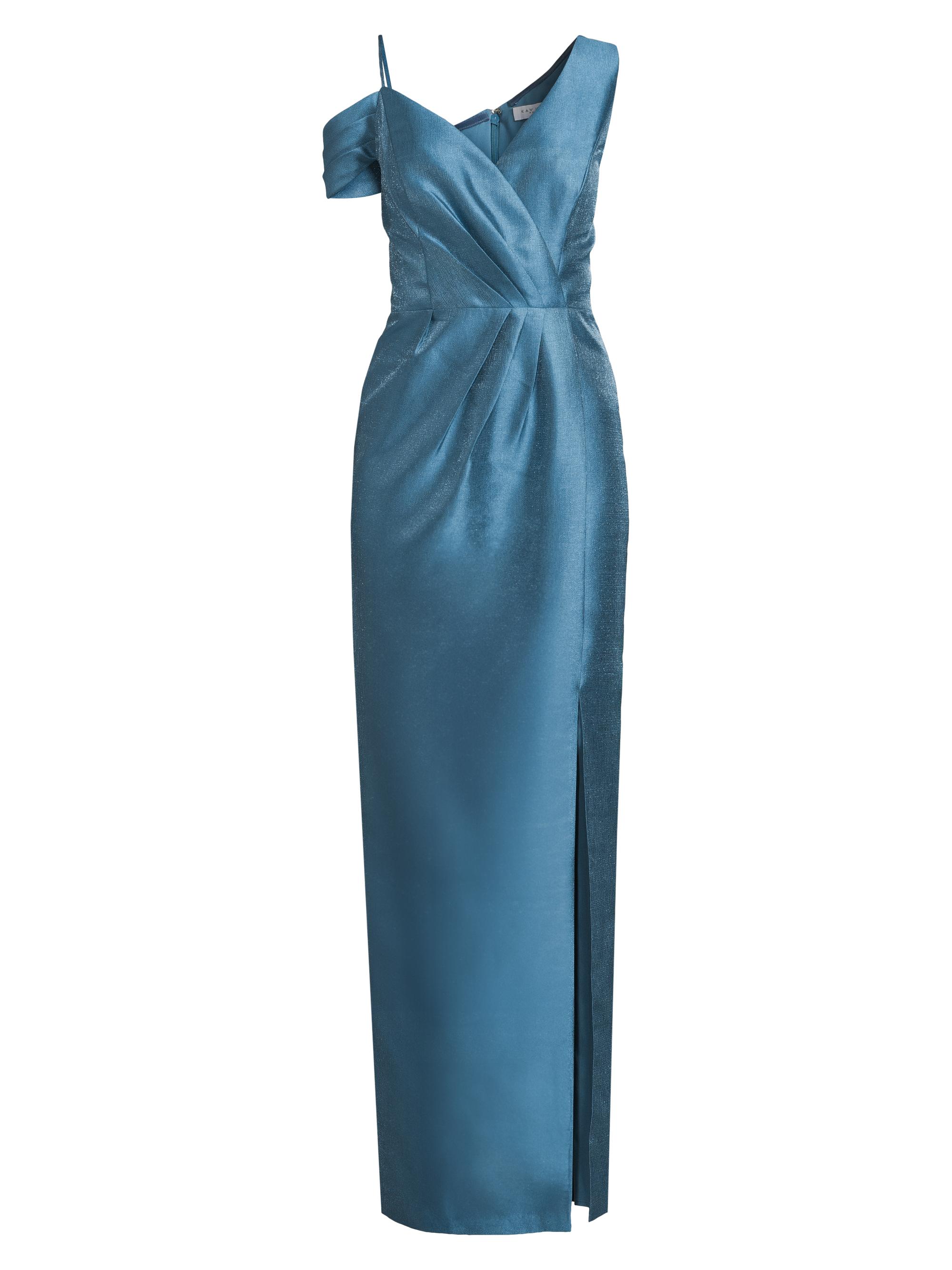 Kay Unger Women's Rowan Asymmetric Metallic Column Gown - Ocean Teal