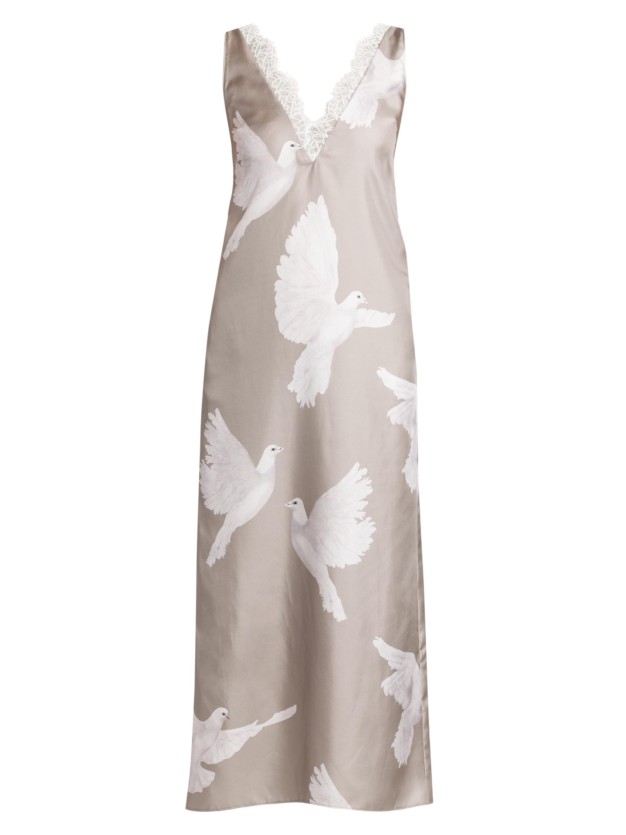 Stella McCartney Women's Birds Silk Midi Slipdress - Mud