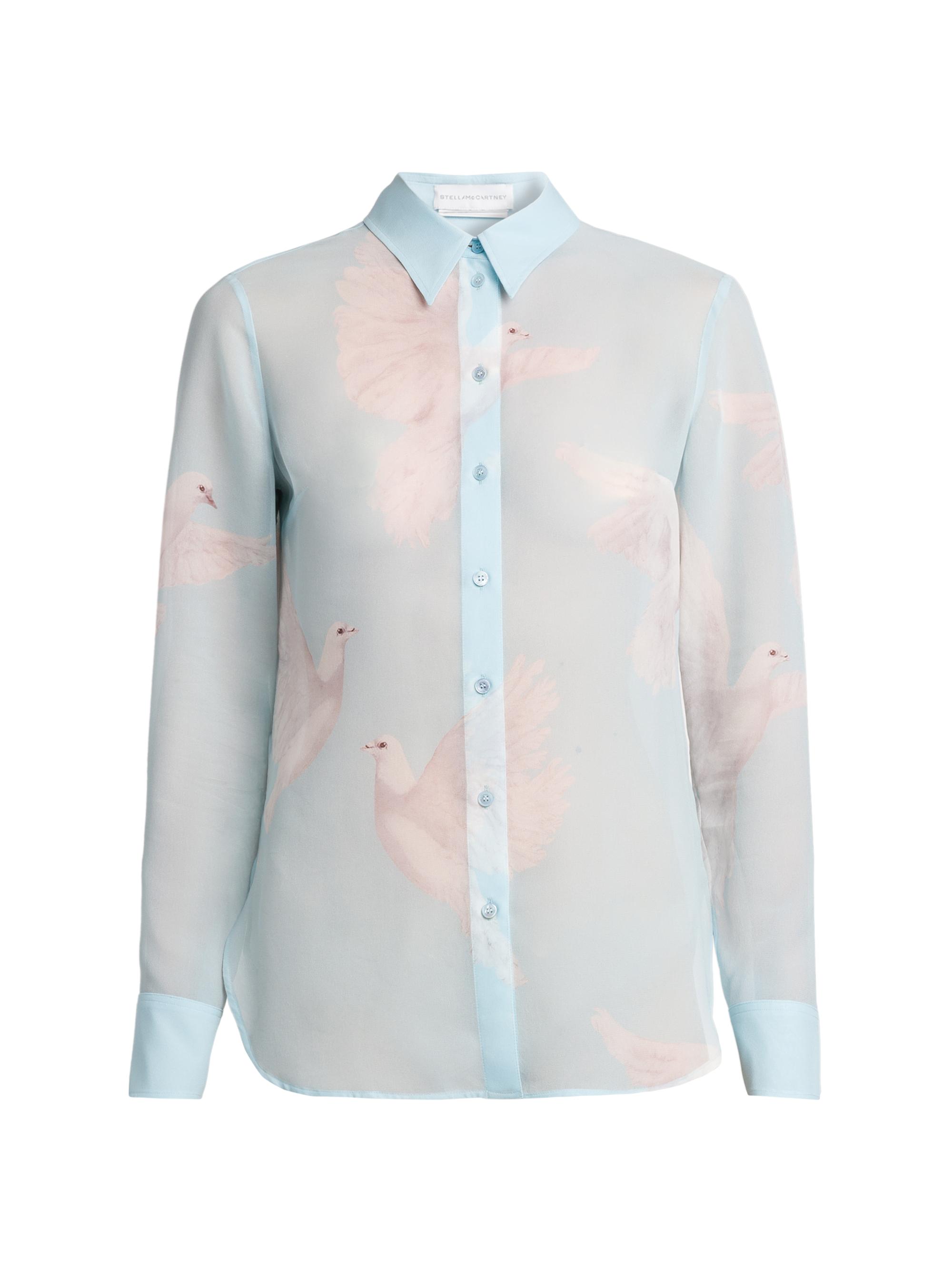 Stella McCartney Women's Birds Silk Georgette Slim-Fit Shirt - Light Blue